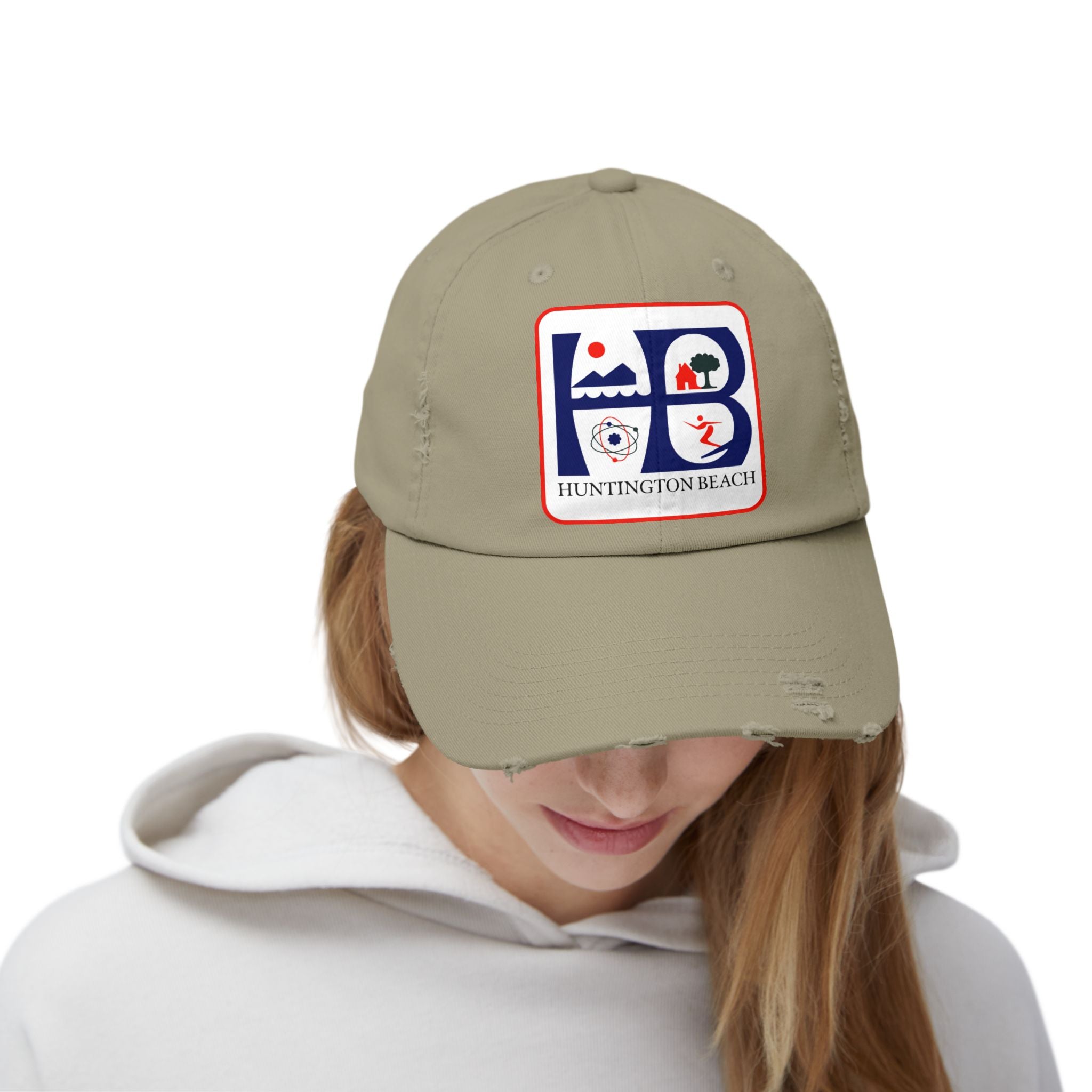 Huntington Beach Distressed Mom and Dad Hat — Vintage Surf & Coastal Patch Cap
