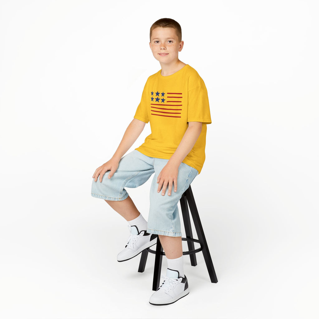 Stars and Stripes  Kids American Flag T-Shirt — Red & Blue Stars Stripe Patriotic Tee