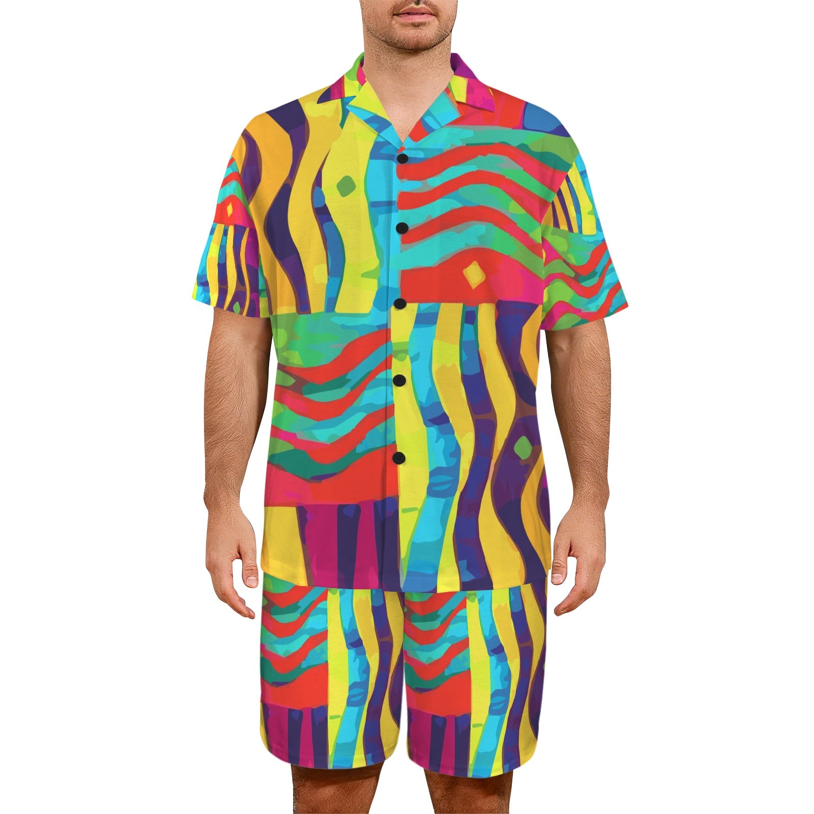 Art Deco Men's V-Neck Short Pajama Set (Made in USA，Ships to USA Only)