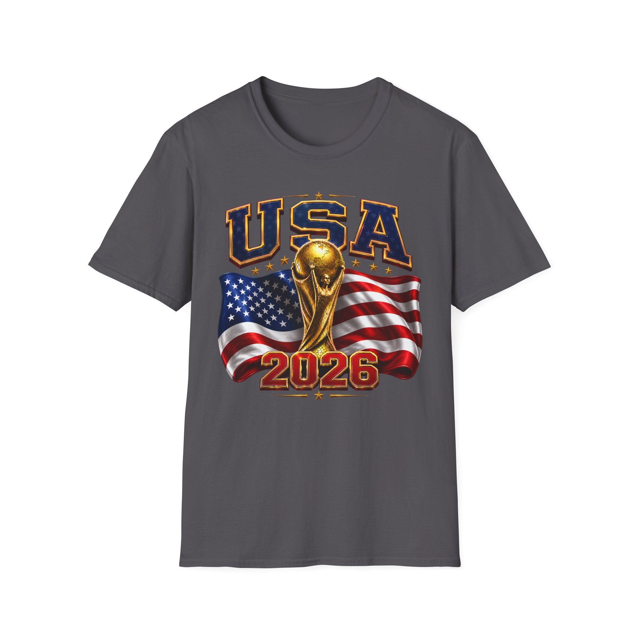 USA World Cup 2026 Soccer T-Shirt – American Flag & Trophy Design