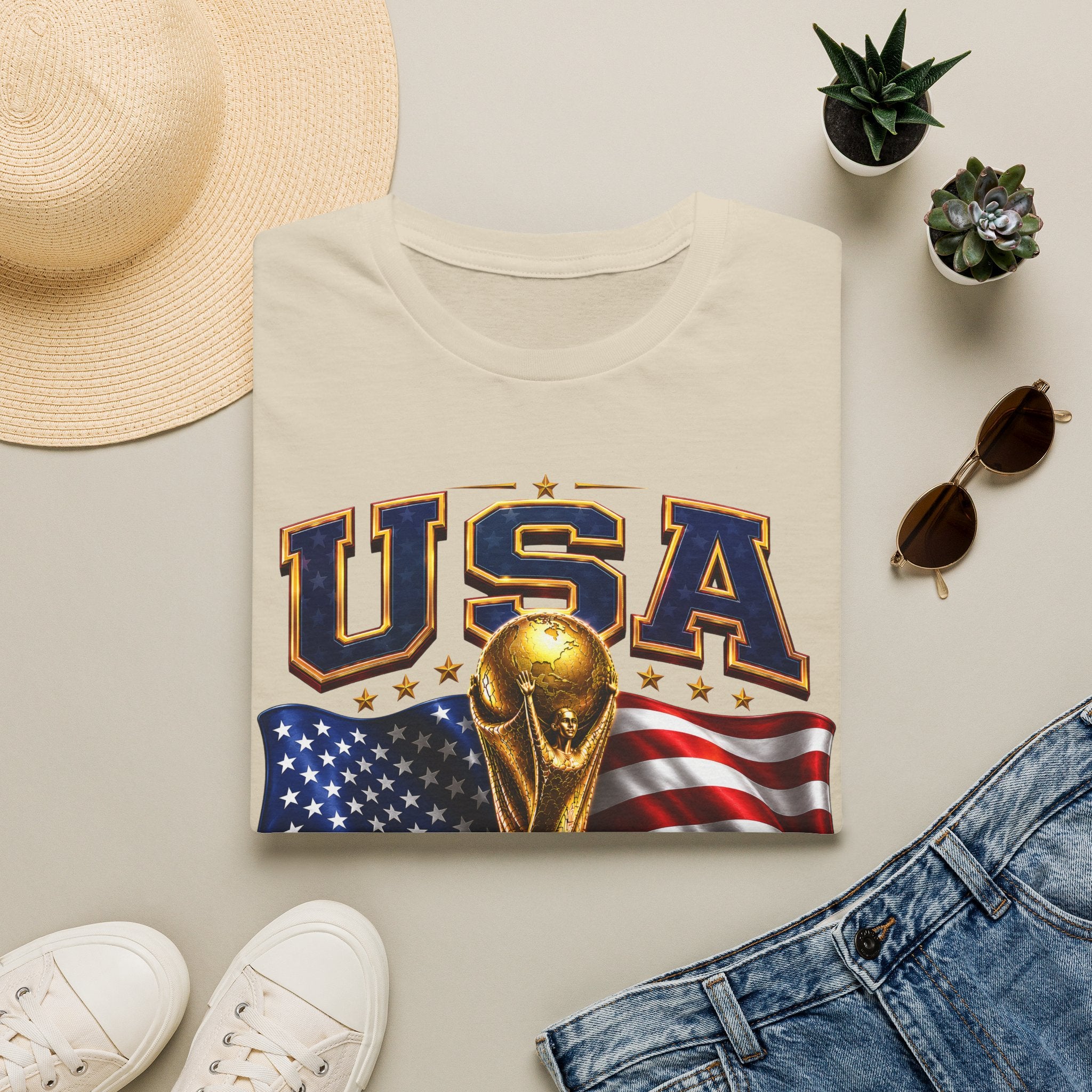USA World Cup 2026 Soccer T-Shirt – American Flag & Trophy Design