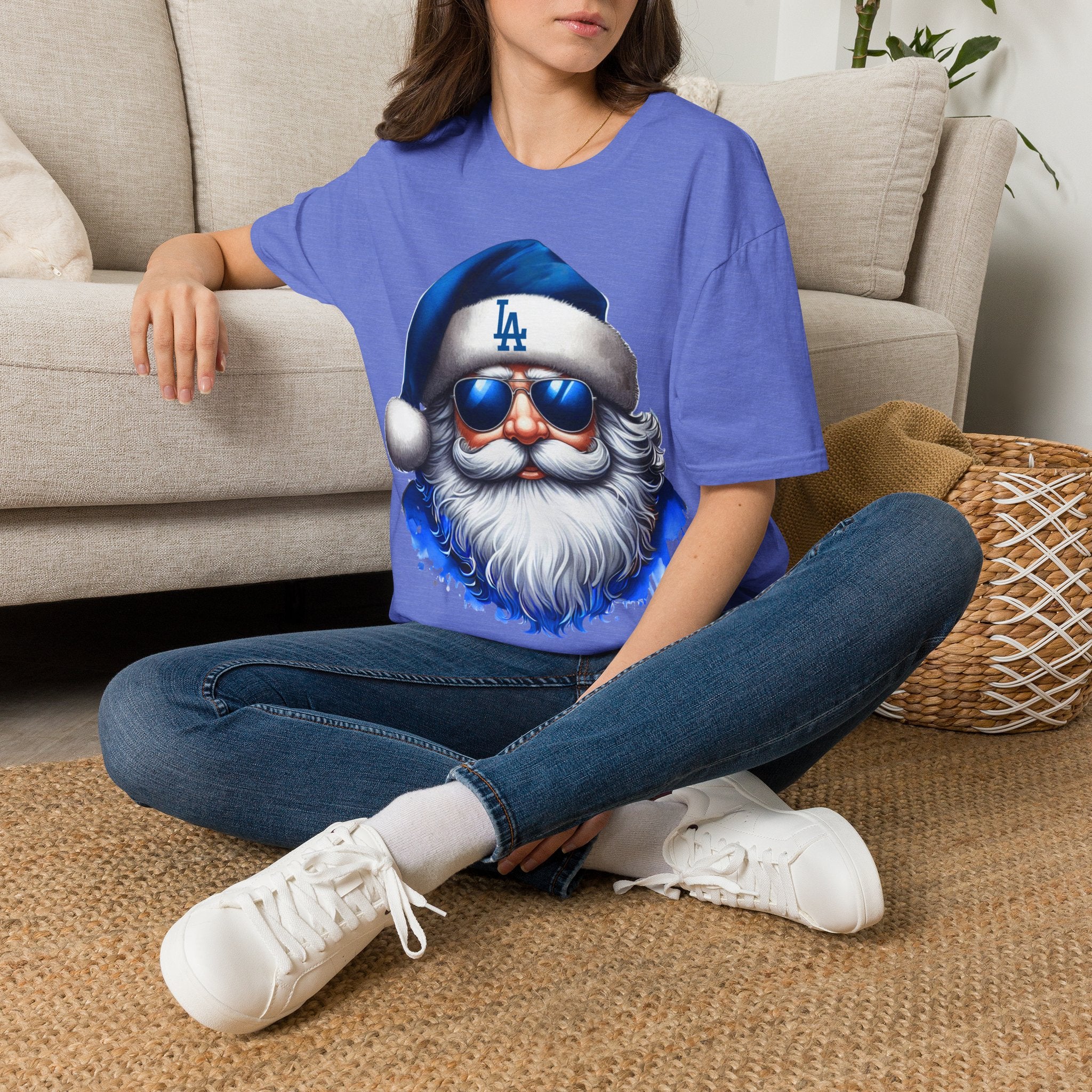 LA Dodgers Blue Santa T-Shirt — Cool Sunglasses Holiday Tee
