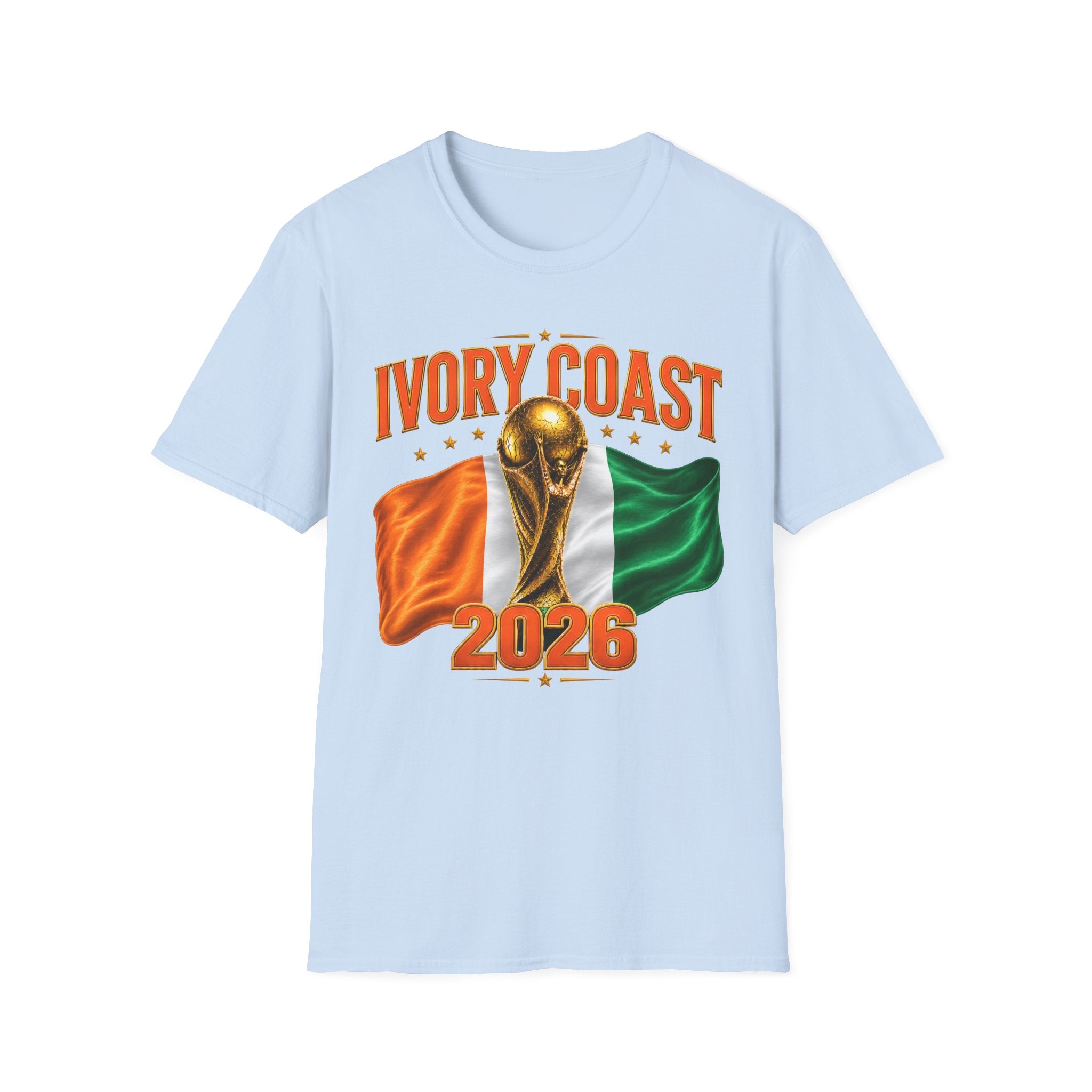 Ivory Coast 2026 World Cup T‑Shirt — FIFA Trophy & Flag Soccer Fan Tee