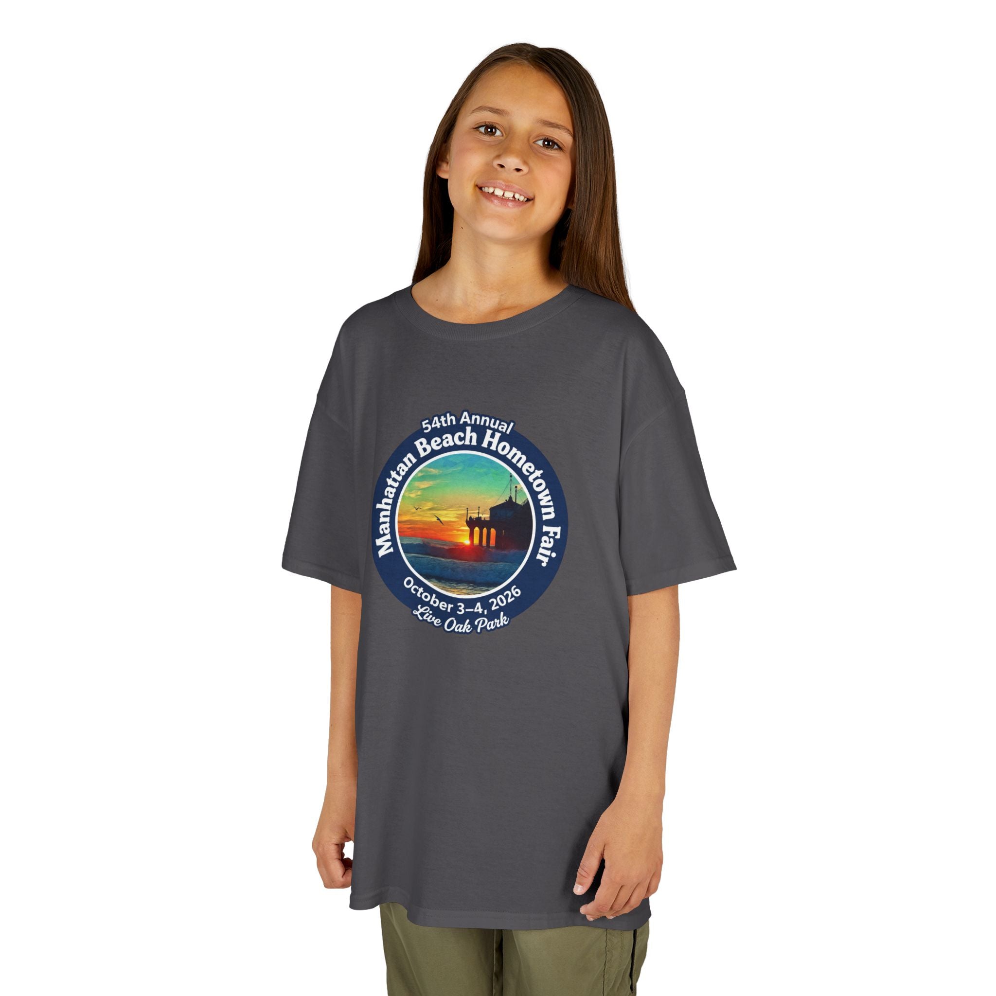Kids Tee — Manhattan Beach Hometown Fair 2026 Sunset Logo