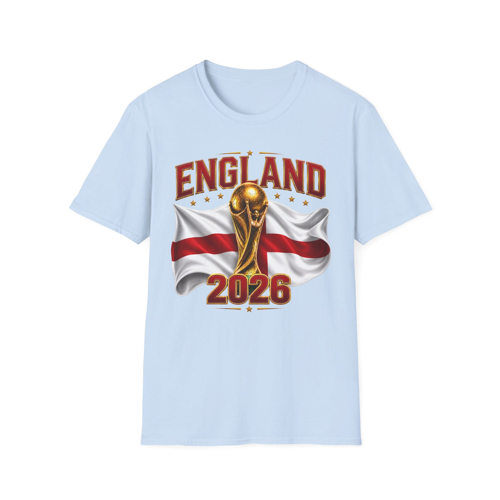 England 2026 World Cup T-Shirt — Gold Trophy & St George’s Flag Soccer Fan Tee