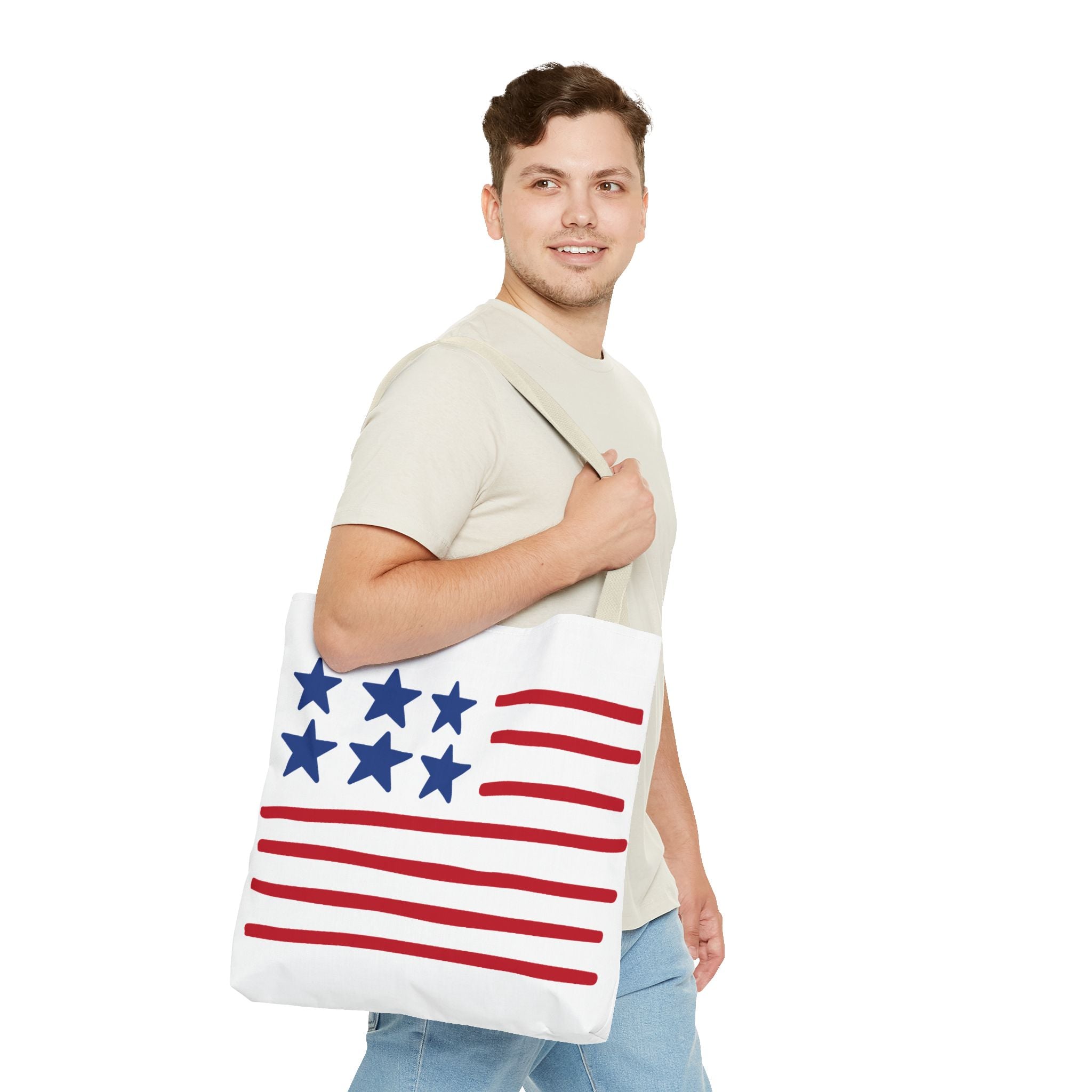 American Flag Stars & Stripes Tote Bag — Patriotic Canvas Beach Grocery Bag