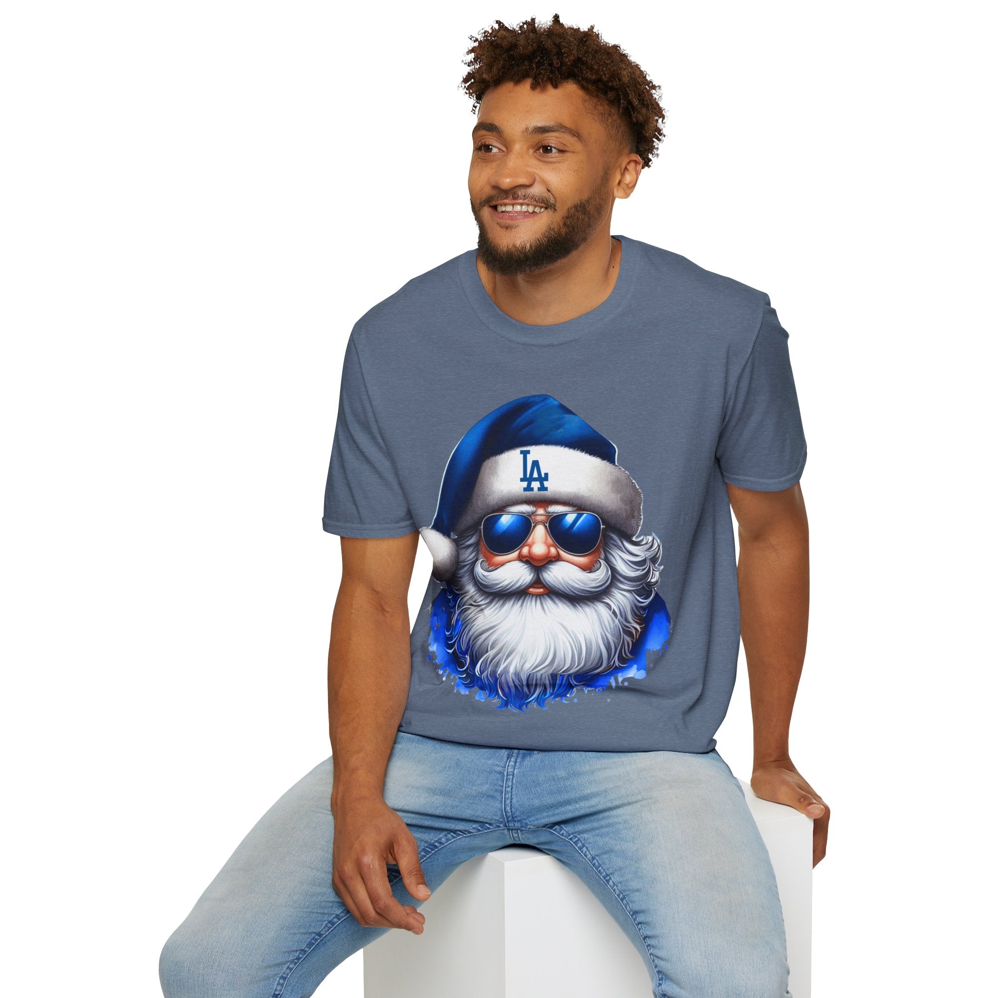 LA Dodgers Blue Santa T-Shirt — Cool Sunglasses Holiday Tee