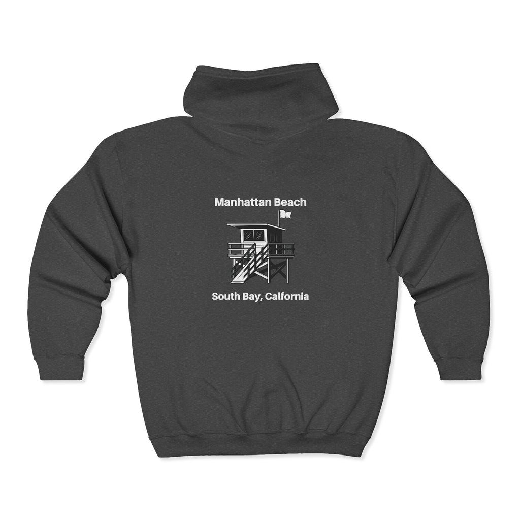 Manhattan Beach  Lifeguard Station - Heavy Blend Full Zip Hooded Sweatshirt
