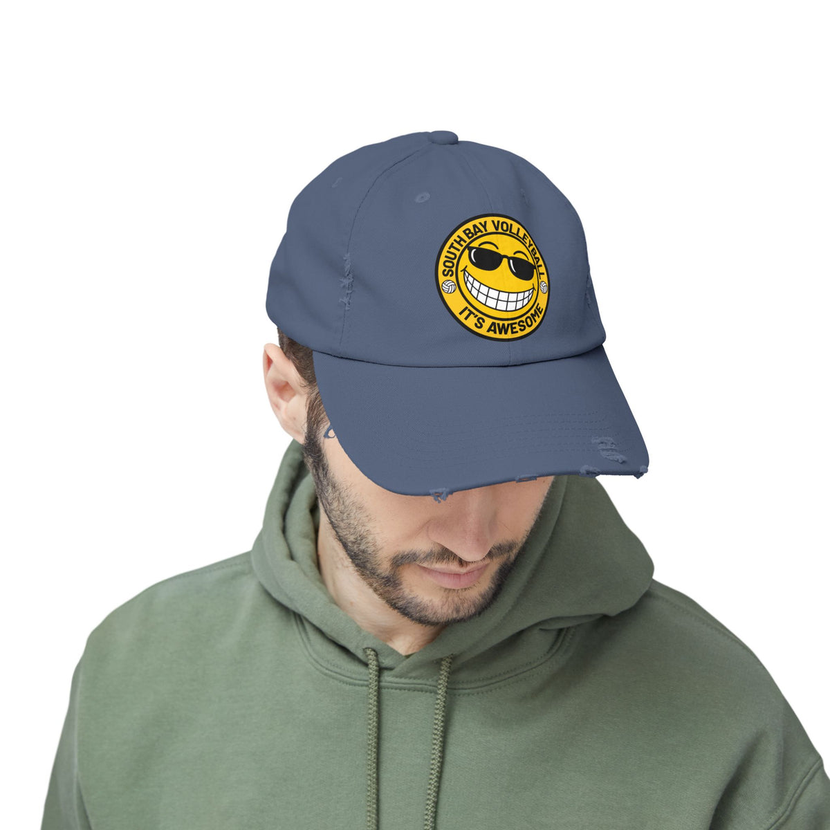 Distressed Volleyball Cap - "South Bay Volleyball It's Awesome" Smiley Logo