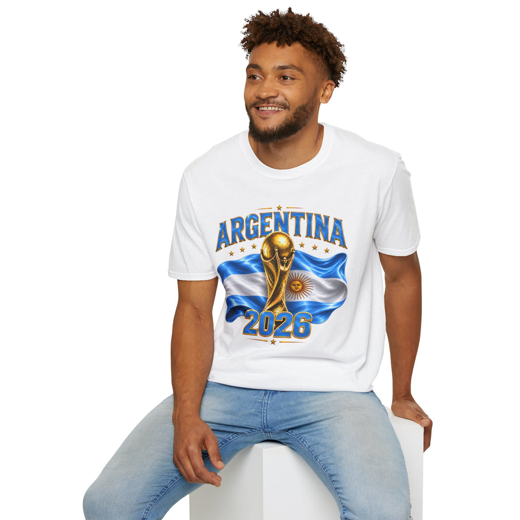 Argentina 2026 World Cup T-Shirt — Golden Trophy & Flag Soccer Fan Tee