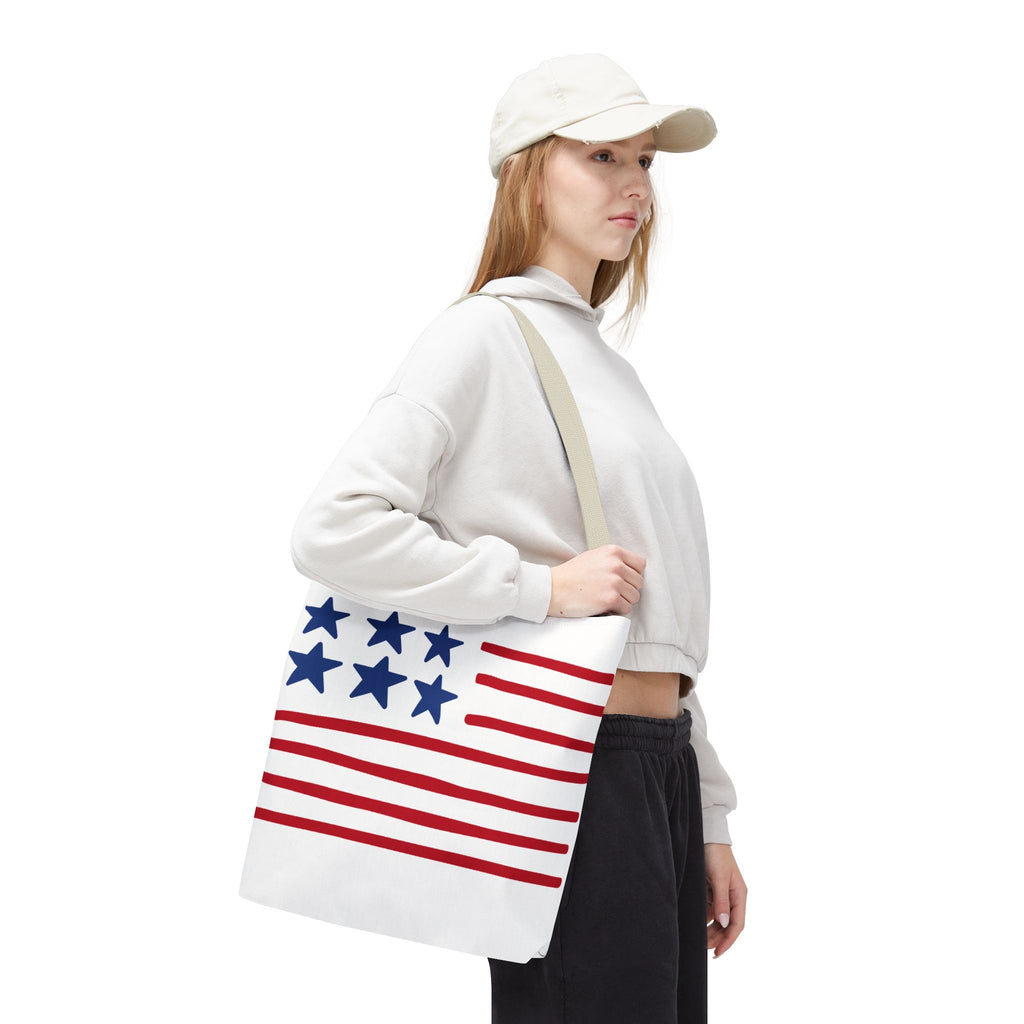 American Flag Stars & Stripes Tote Bag — Patriotic Canvas Beach Grocery Bag