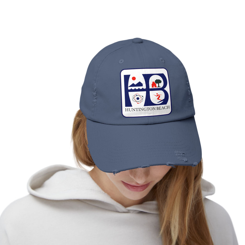 Huntington Beach Distressed Mom and Dad Hat — Vintage Surf & Coastal Patch Cap