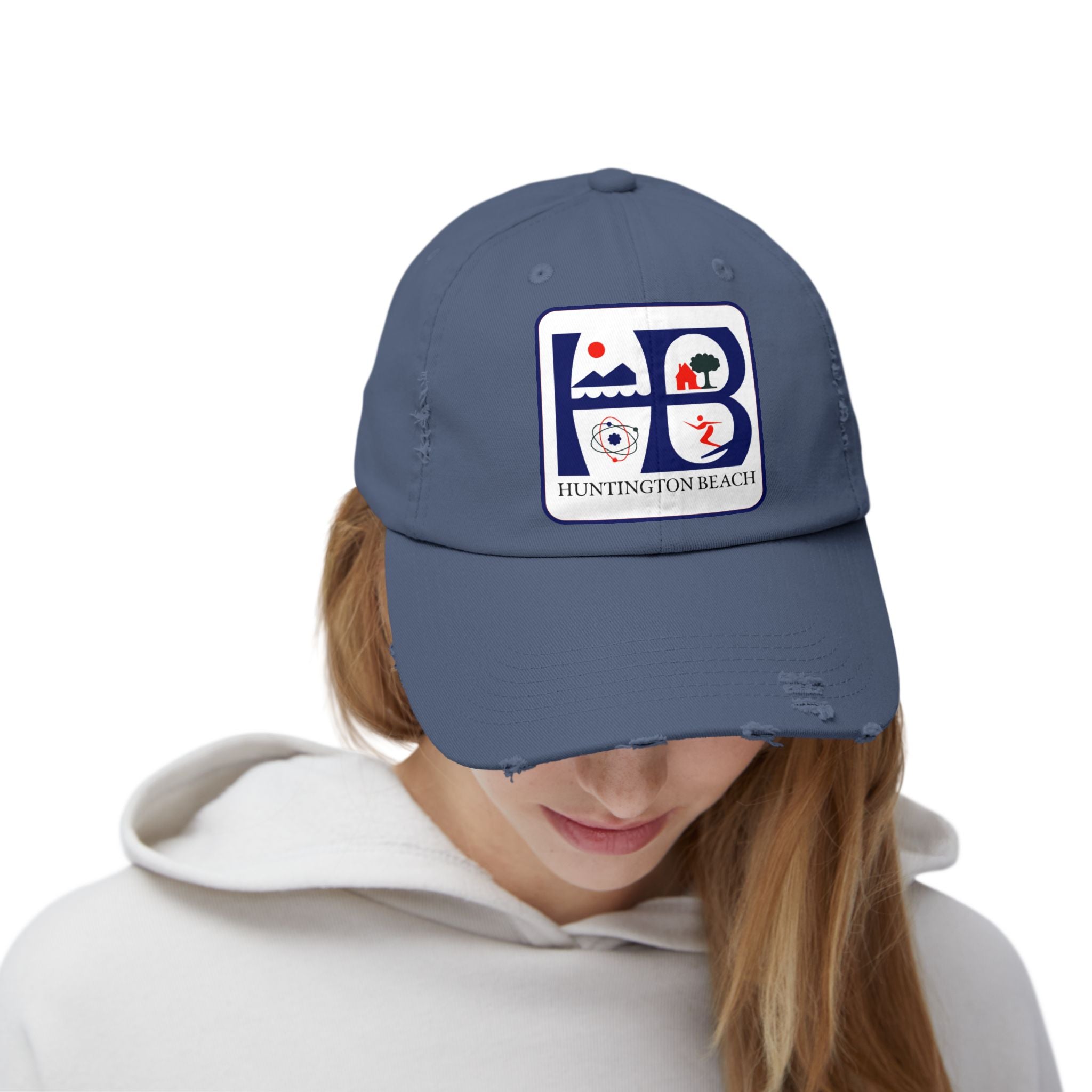 Huntington Beach Distressed Mom and Dad Hat — Vintage Surf & Coastal Patch Cap