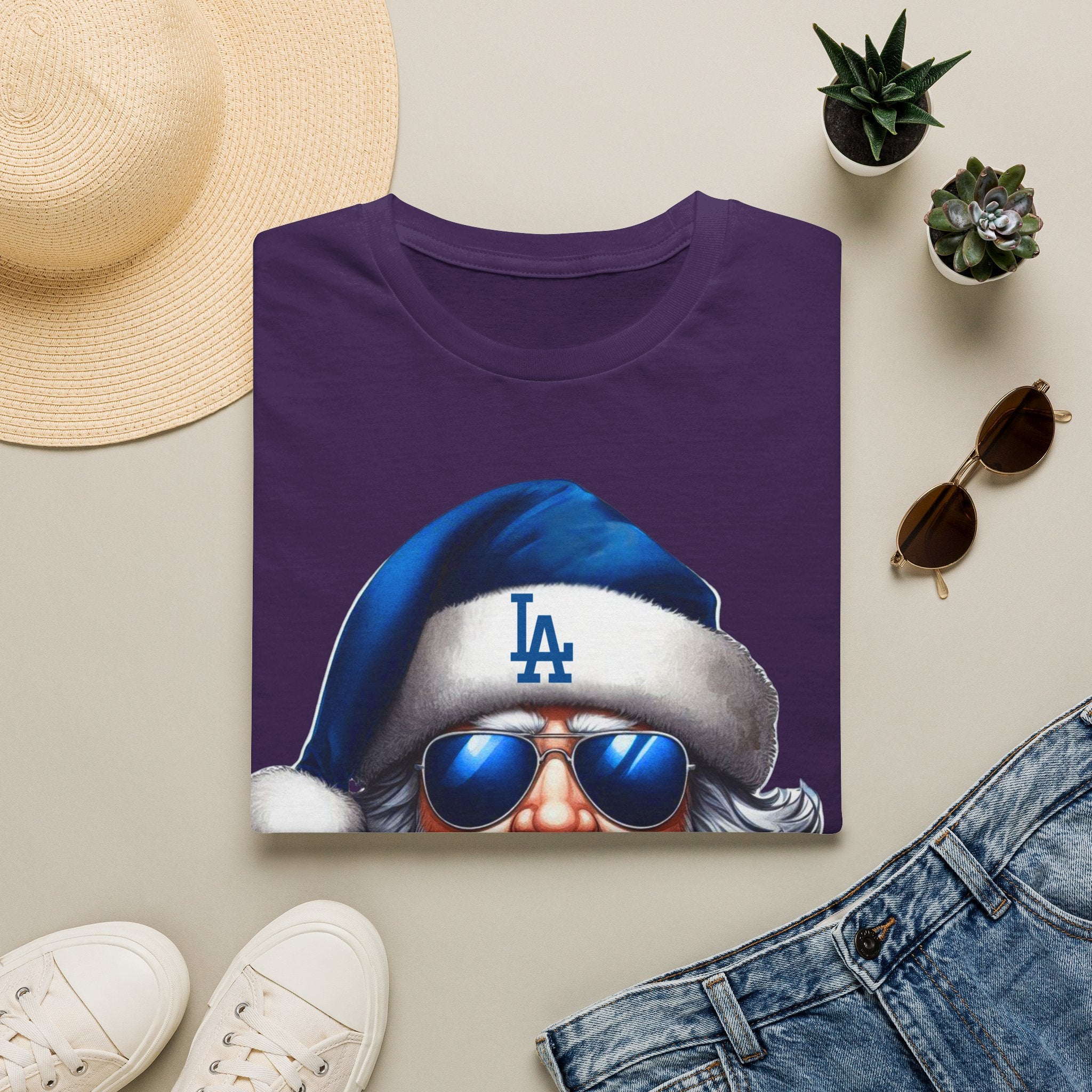LA Dodgers Blue Santa T-Shirt — Cool Sunglasses Holiday Tee