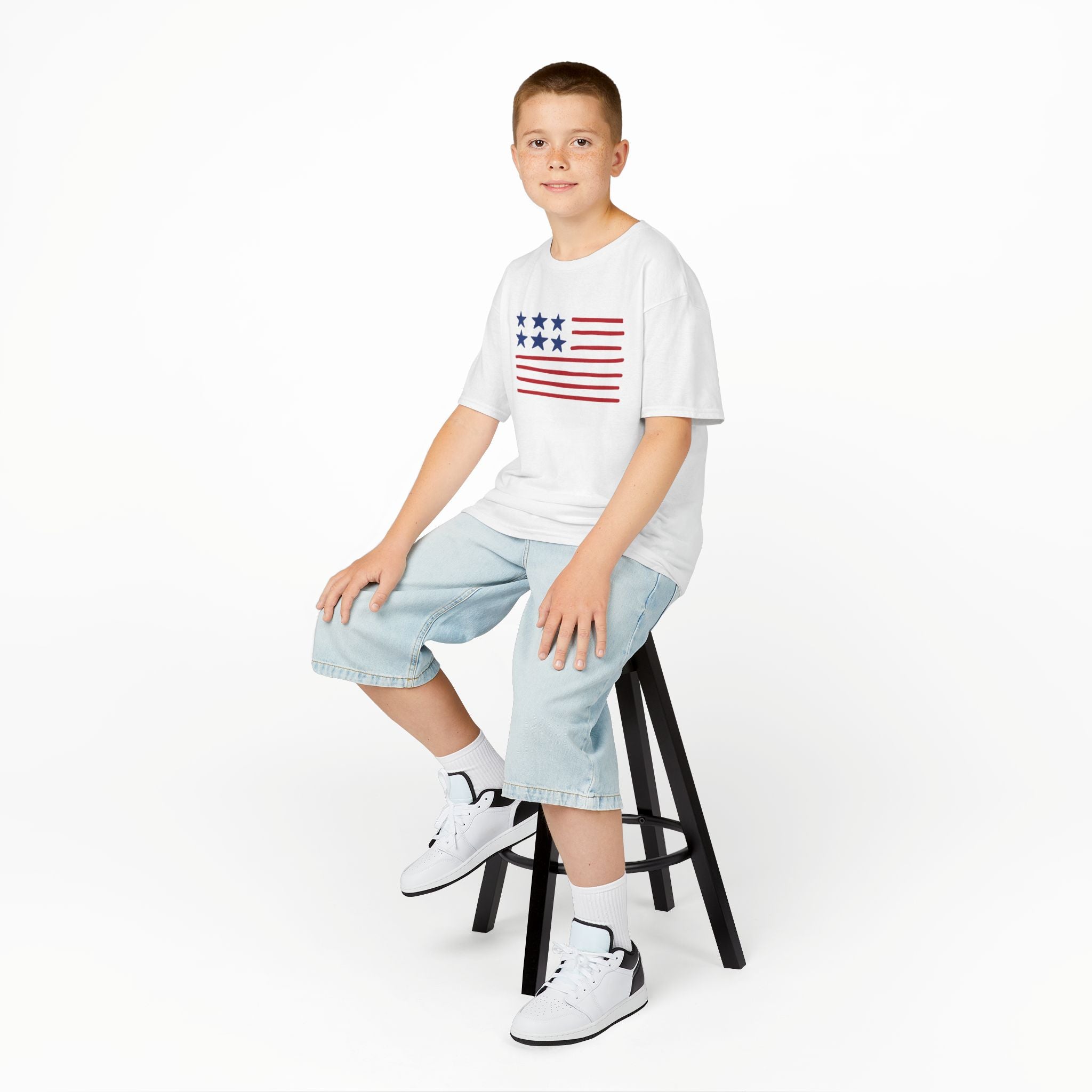 Stars and Stripes  Kids American Flag T-Shirt — Red & Blue Stars Stripe Patriotic Tee