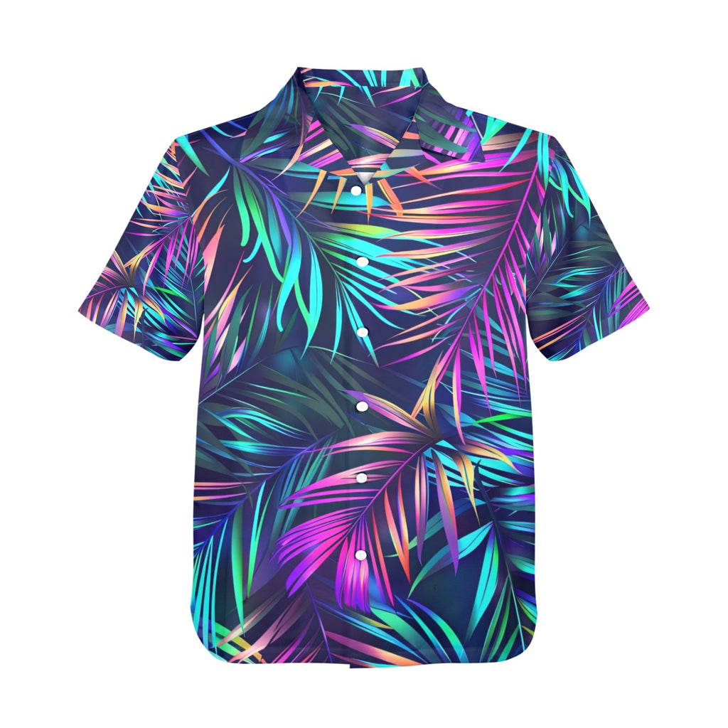 Neon Palms Men's All Over Print Hawaiian Shirt Made In USA Ships to USA Only