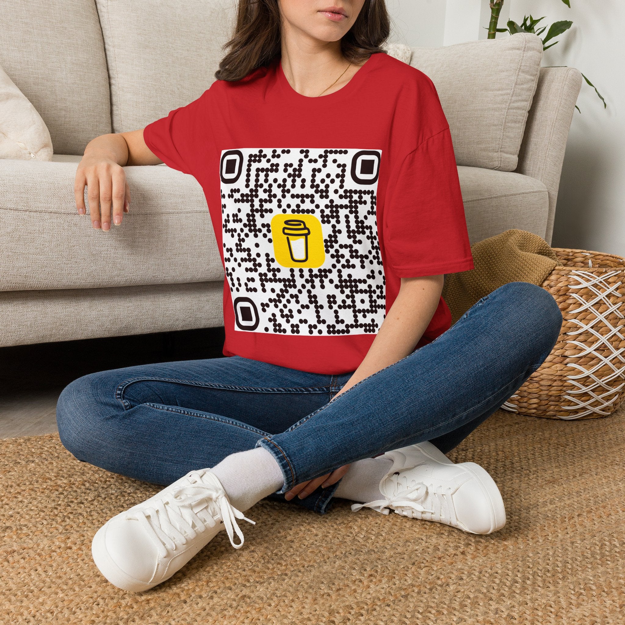 QR Code Coffee Cup T‑Shirt — Scan-to-Order Cafe Tee