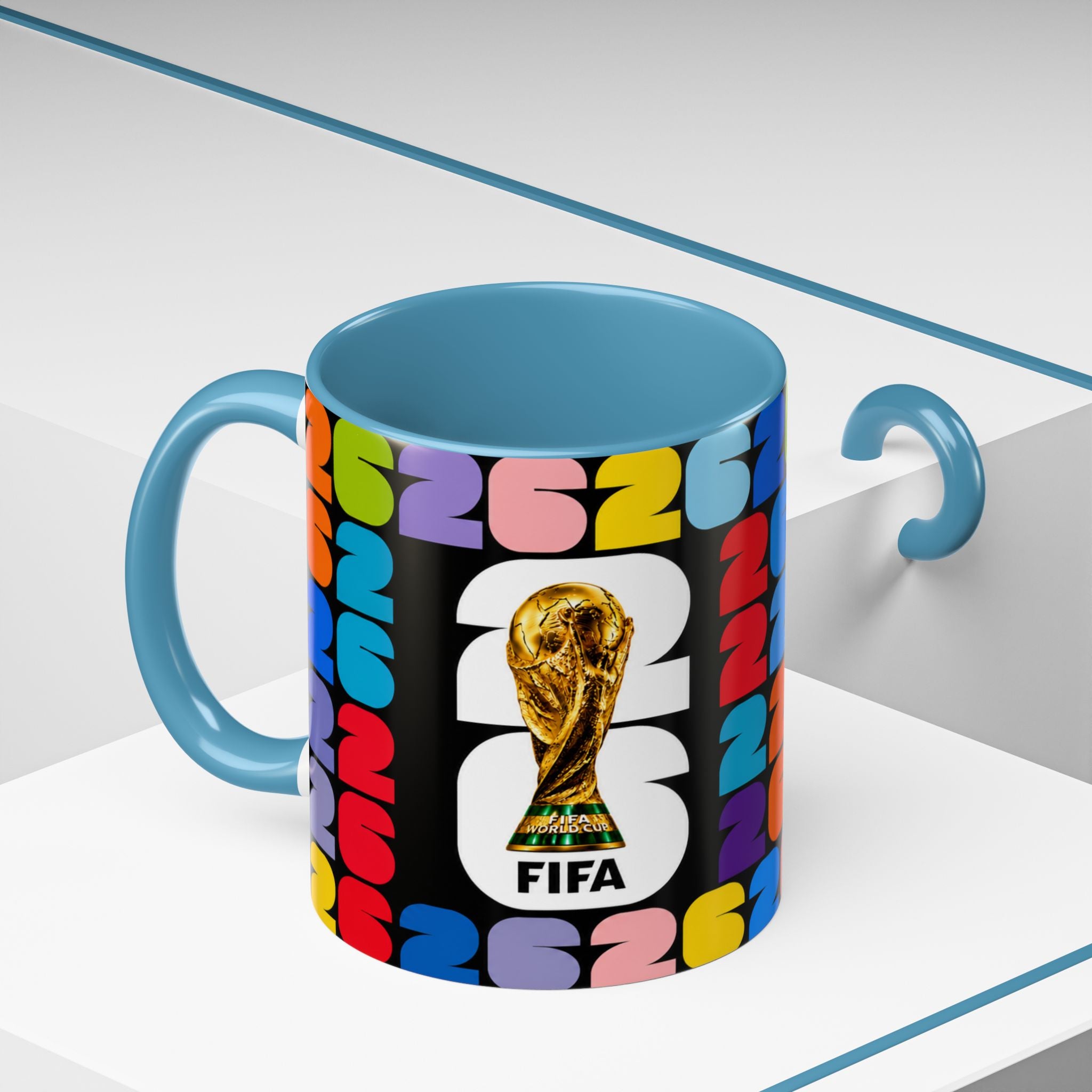 2026 World Cup Accent Coffee Mug – Colorful FIFA Trophy Design (11/15oz)