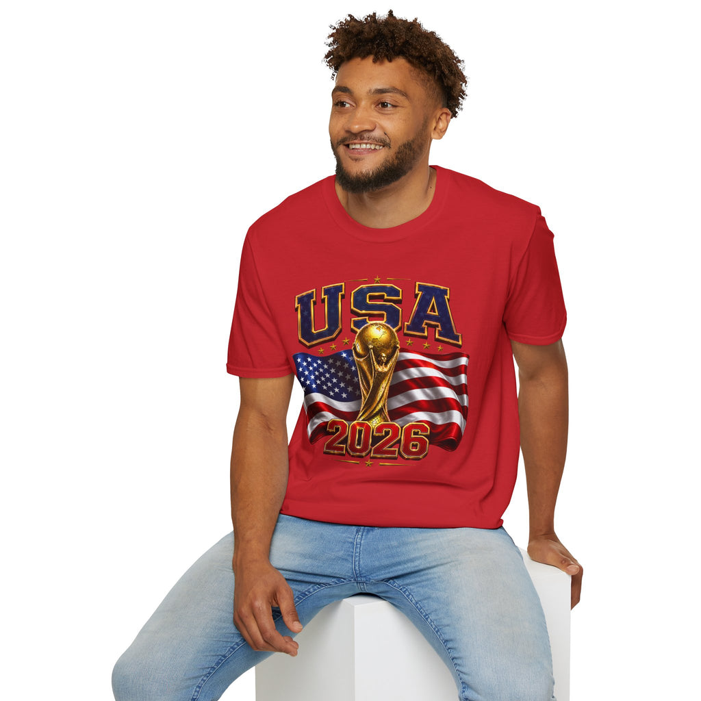 USA World Cup 2026 Soccer T-Shirt – American Flag & Trophy Design