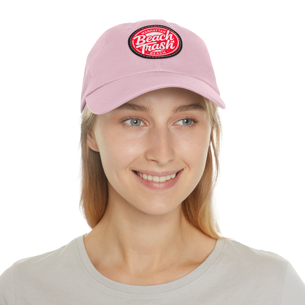 Proud to be Called Beach Trash Manhattan Beach  Leather Patch Dad Hat — Vintage Manhattan Beach Logo