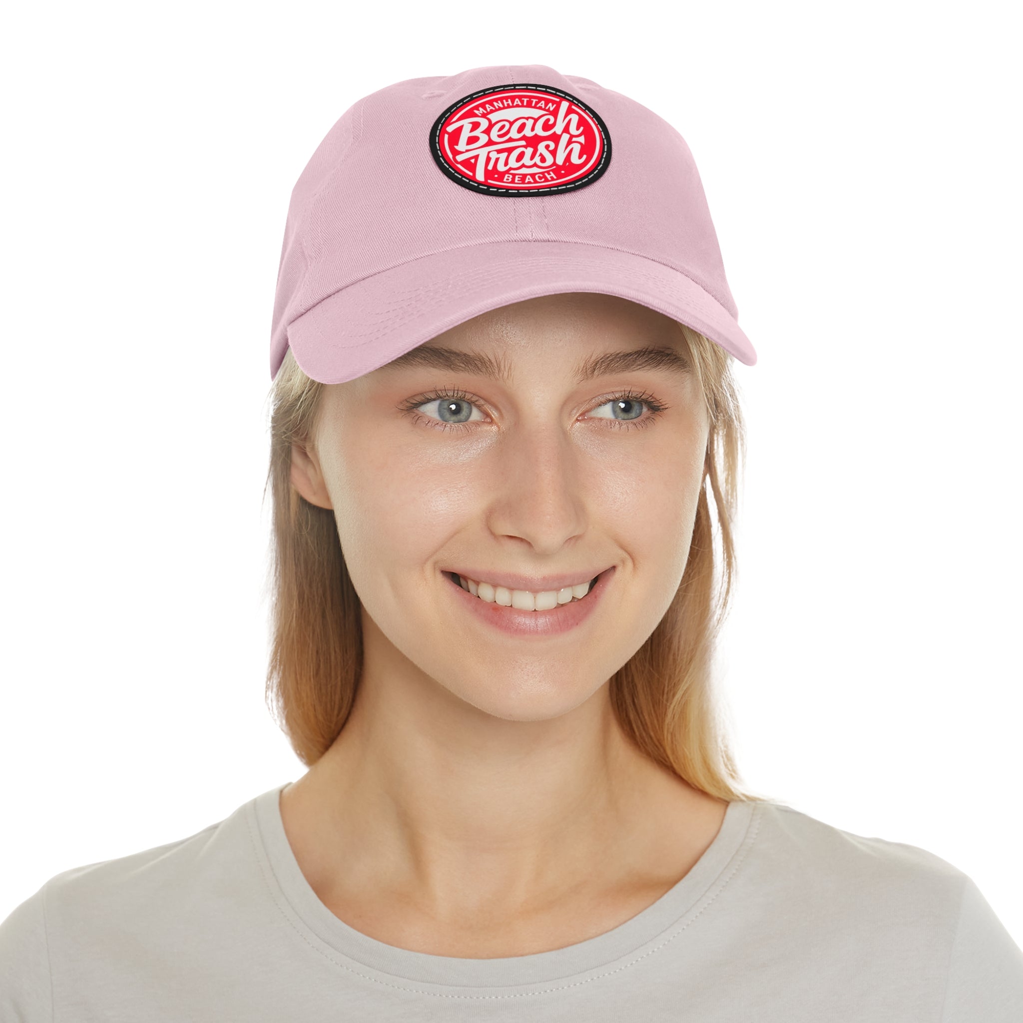 Proud to be Called Beach Trash Manhattan Beach  Leather Patch Dad Hat — Vintage Manhattan Beach Logo
