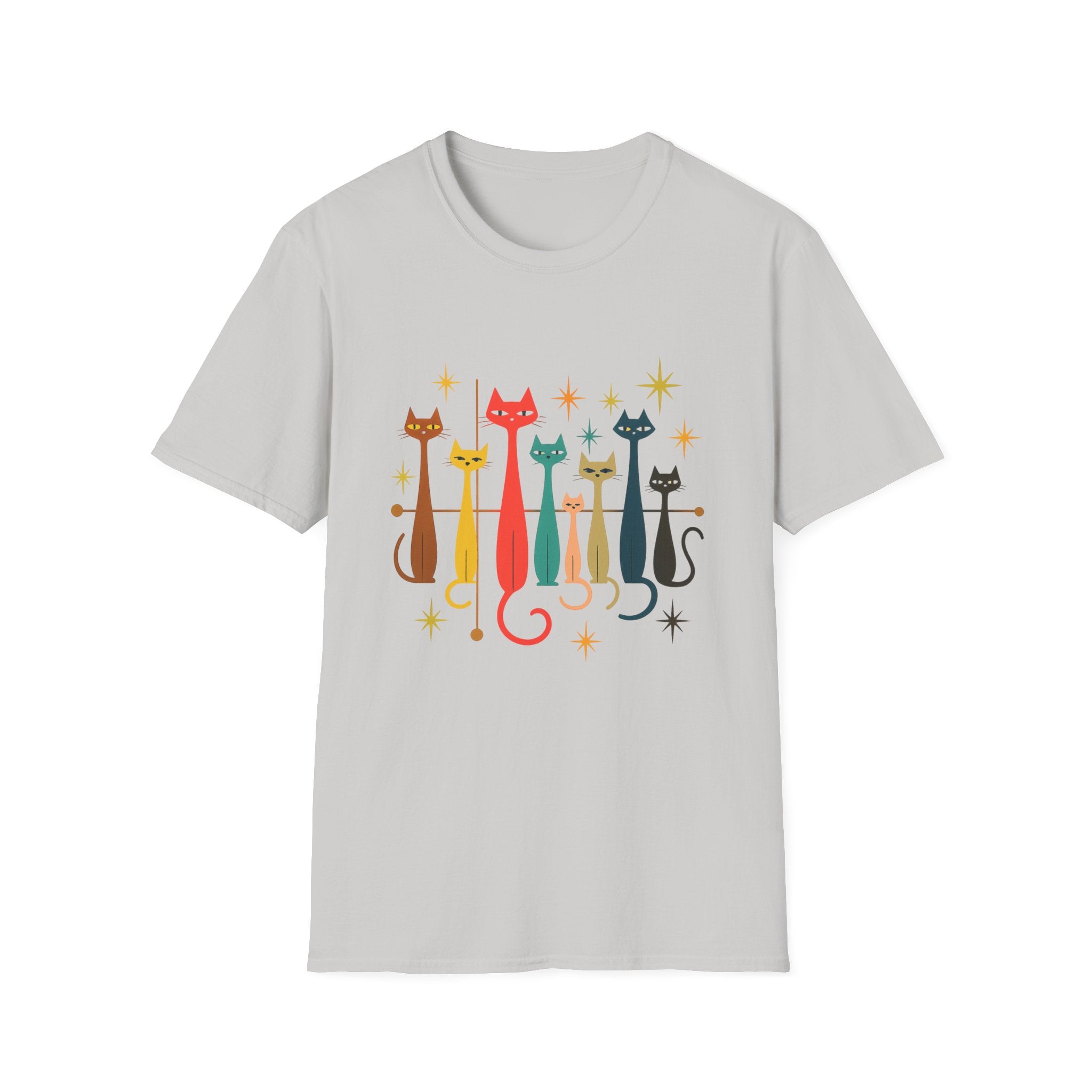 Retro Mid-Century Cats T-Shirt | Colorful Stylized Cat Illustration