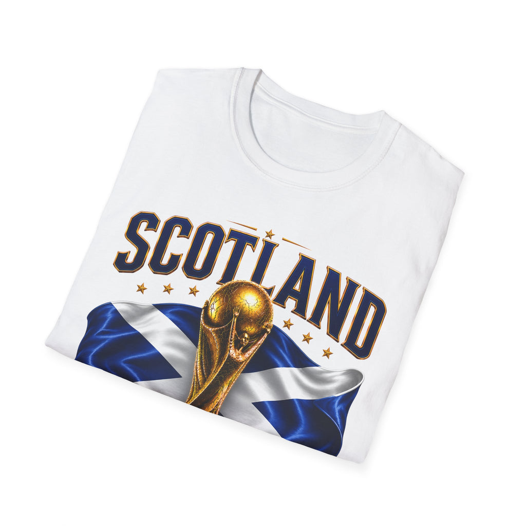 Scotland 2026 World Cup Soccer T-Shirt — Scottish Flag & Trophy Football Tee