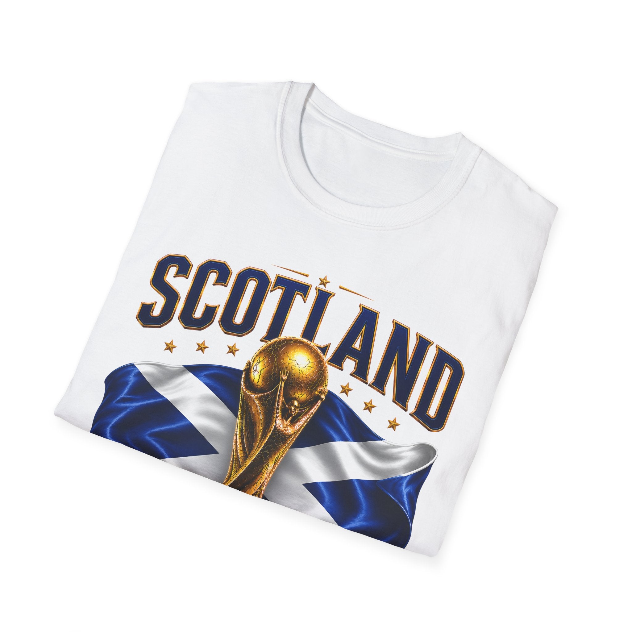 Scotland 2026 World Cup Soccer T-Shirt — Scottish Flag & Trophy Football Tee