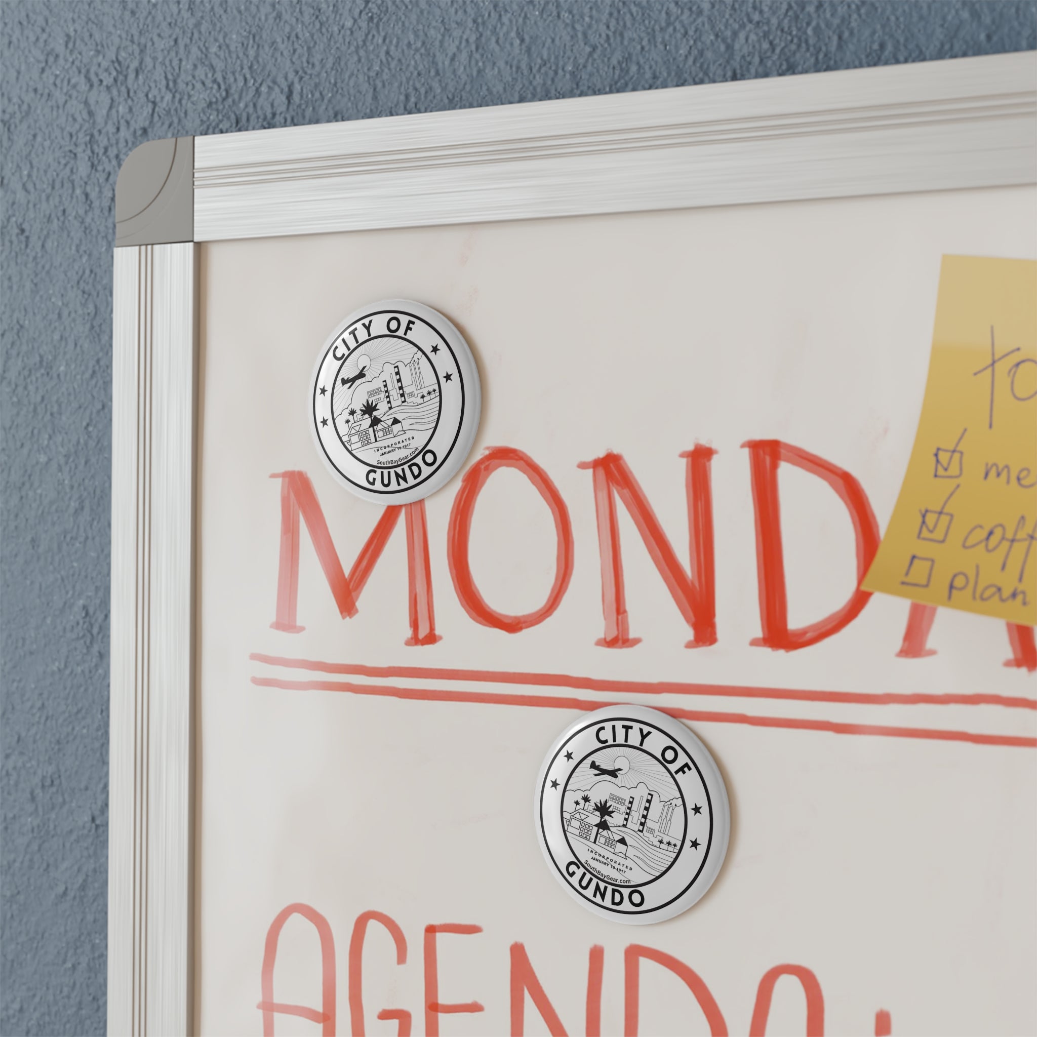 City of Gundo Round Button Magnet — Retro Seal Fridge Magnet