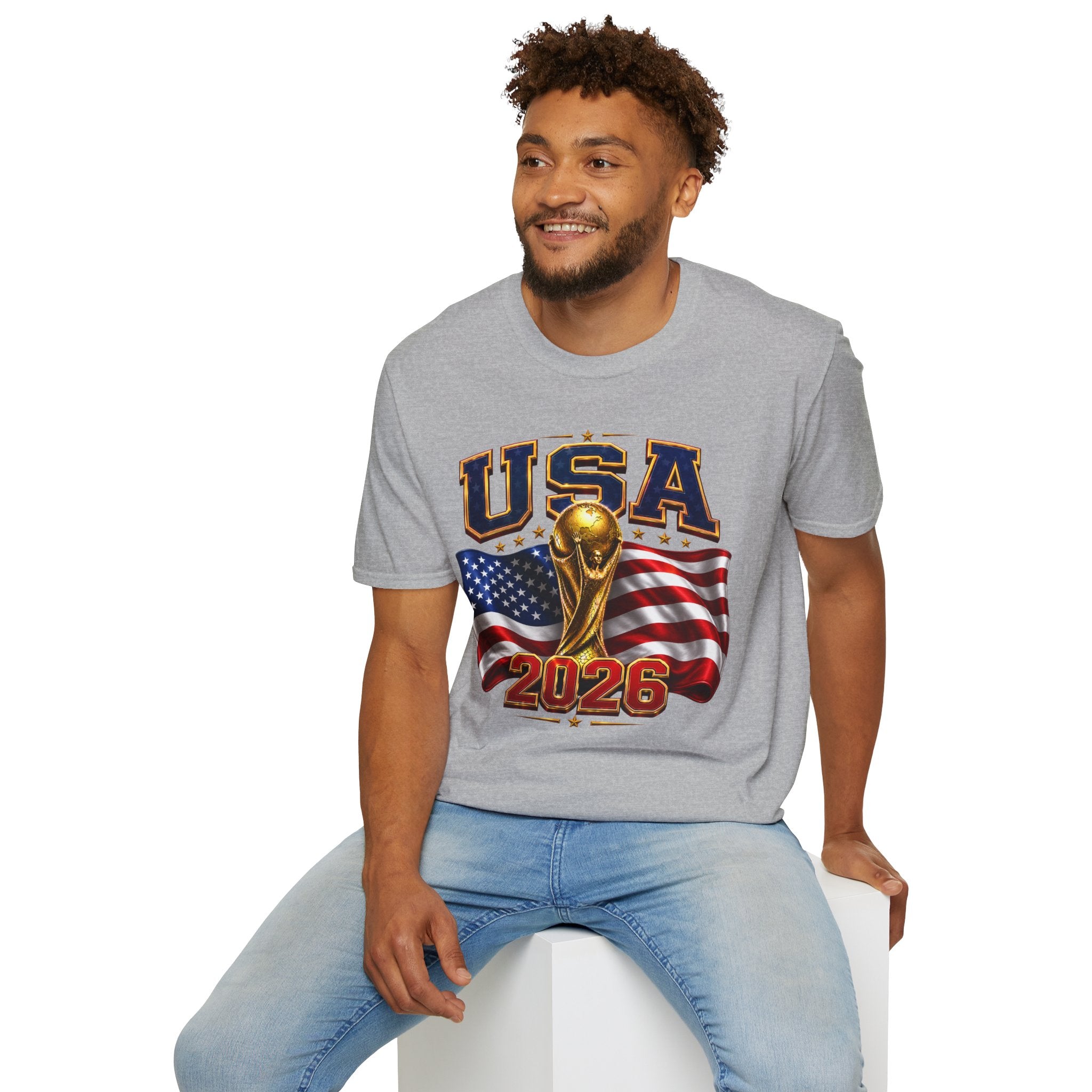 USA World Cup 2026 Soccer T-Shirt – American Flag & Trophy Design