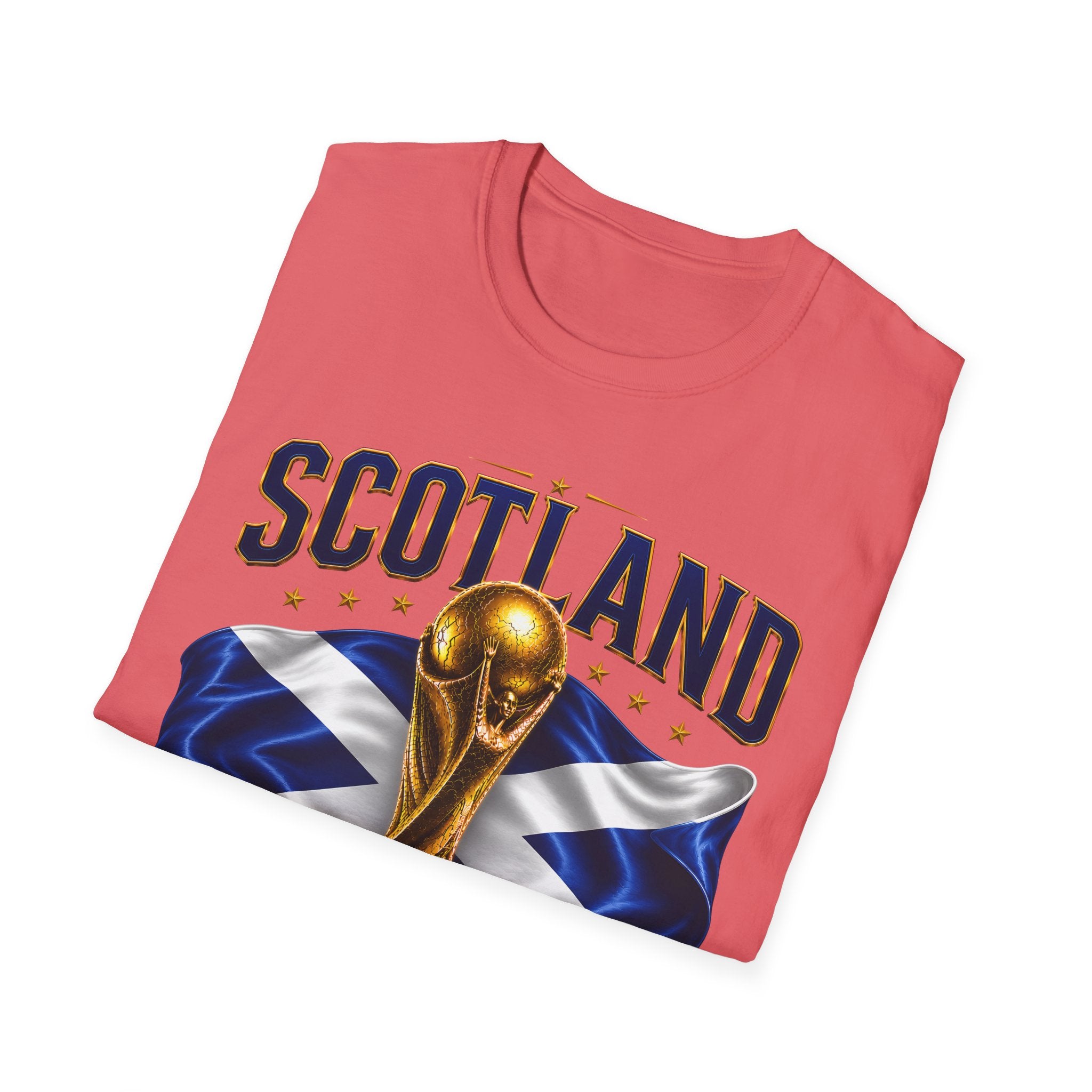 Scotland 2026 World Cup Soccer T-Shirt — Scottish Flag & Trophy Football Tee