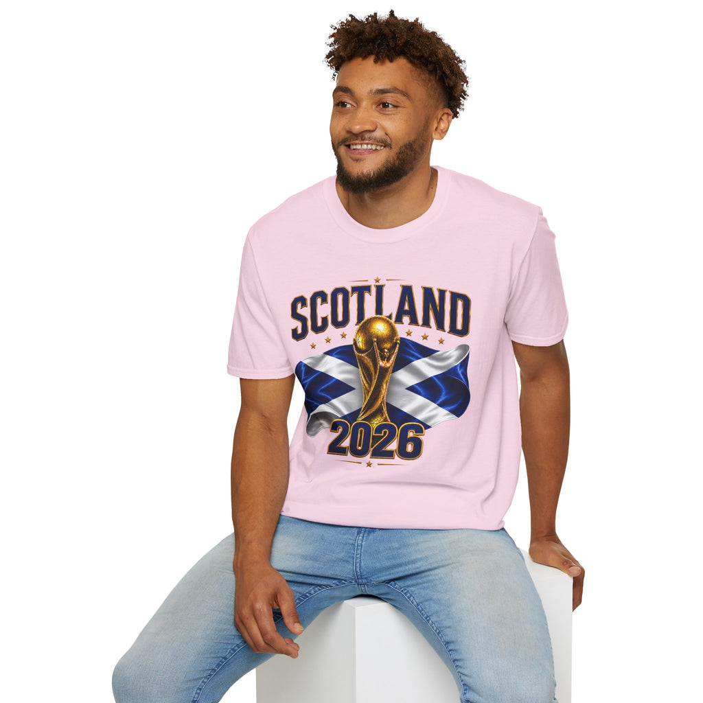 Scotland 2026 World Cup Soccer T-Shirt — Scottish Flag & Trophy Football Tee