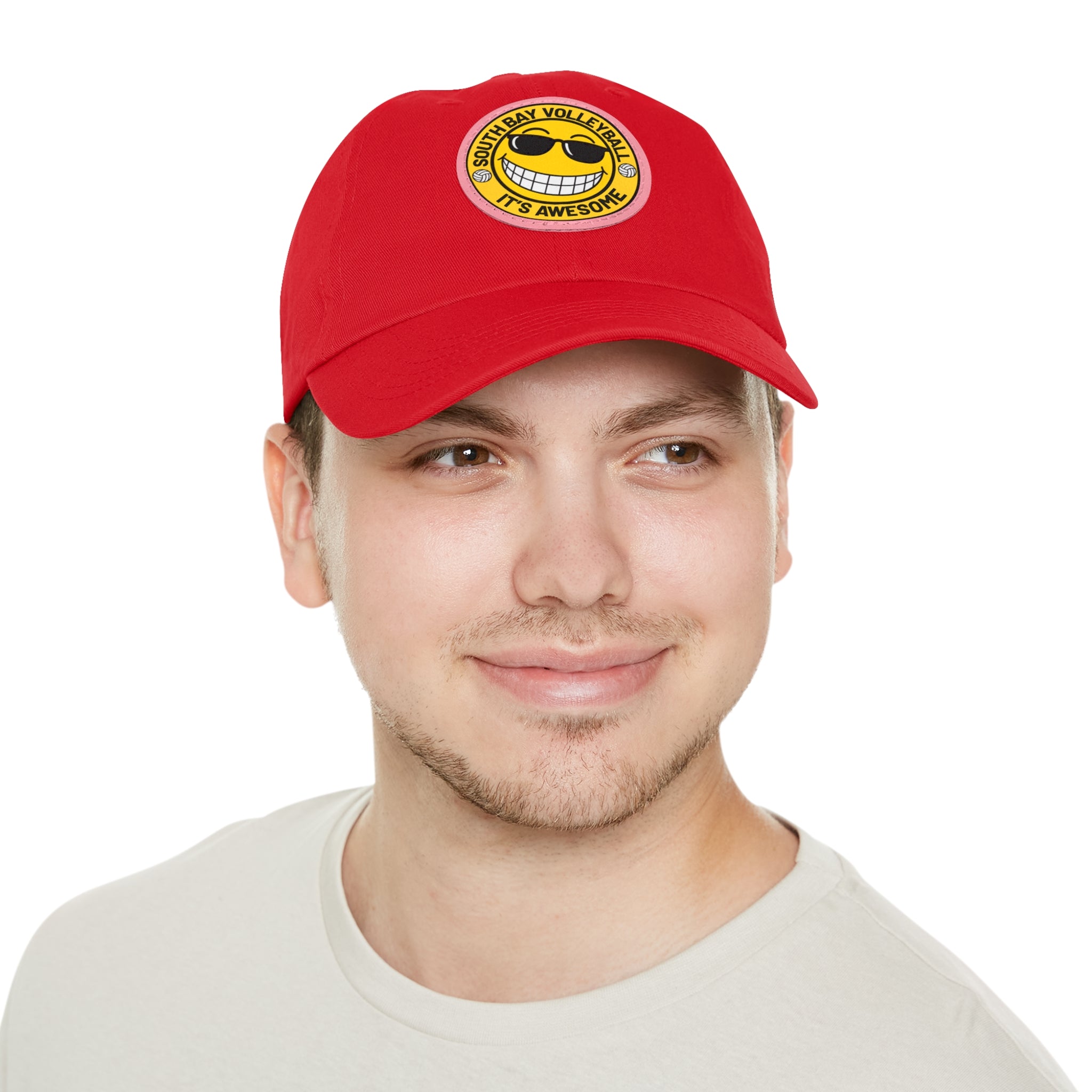 Volleyball Smiley Mom and Dad Hat — "South Bay Volleyball: It’s Awesome" Leather Patch