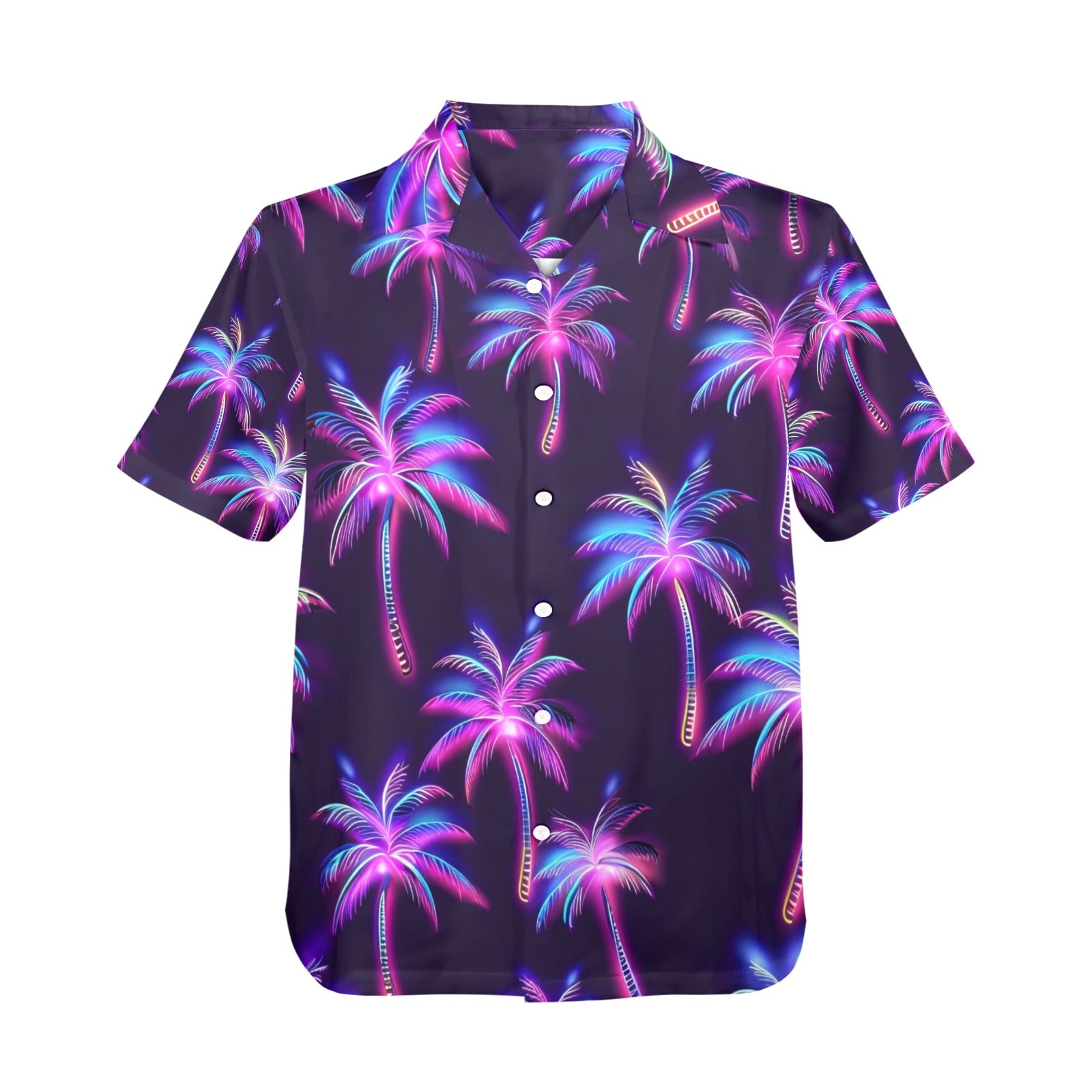 Neon Palm Trees Men's All Over Print Hawaiian Shirt Made In USA Ships to USA Only