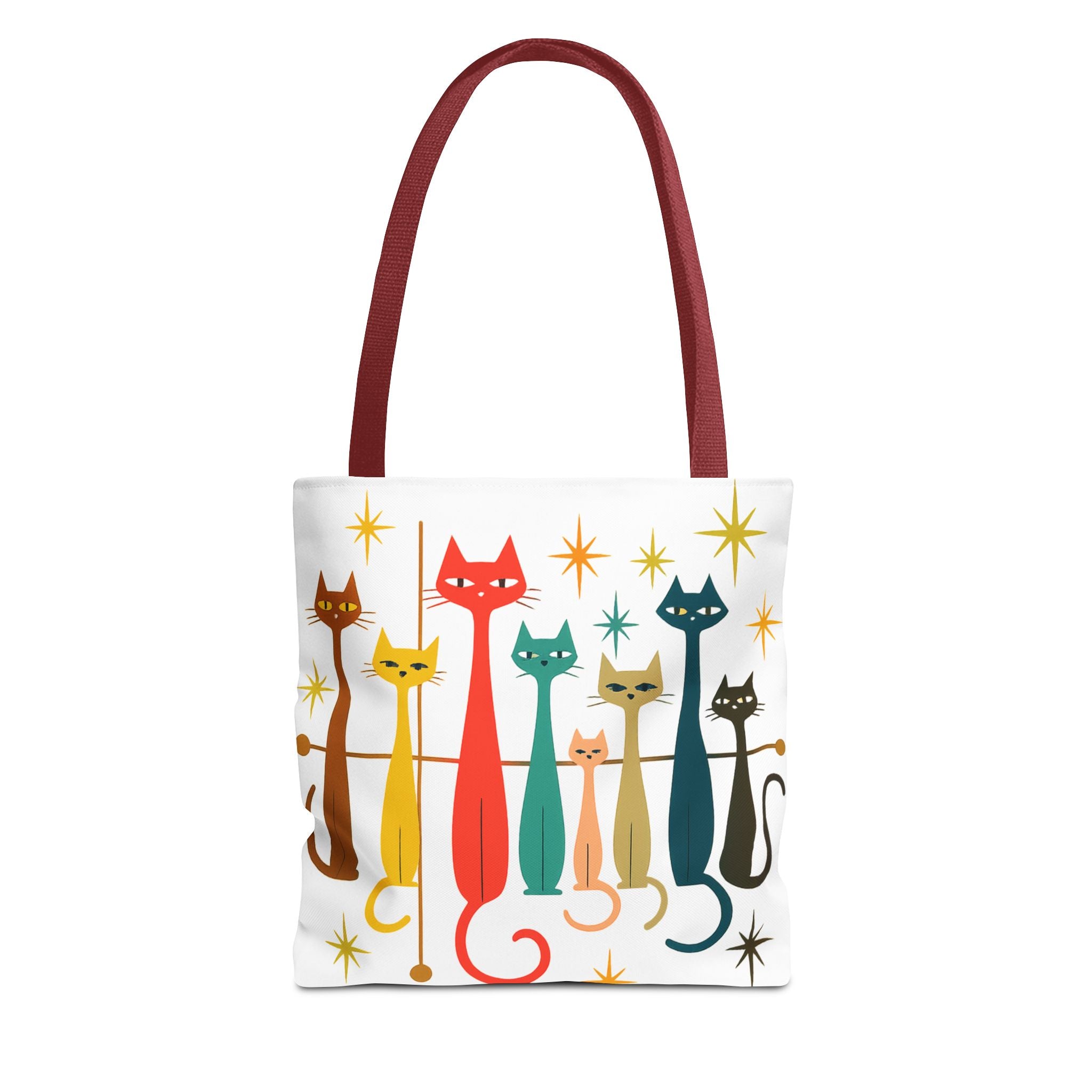 Retro Long Cats Tote Bag | Colorful Mid-Century Cat Pattern