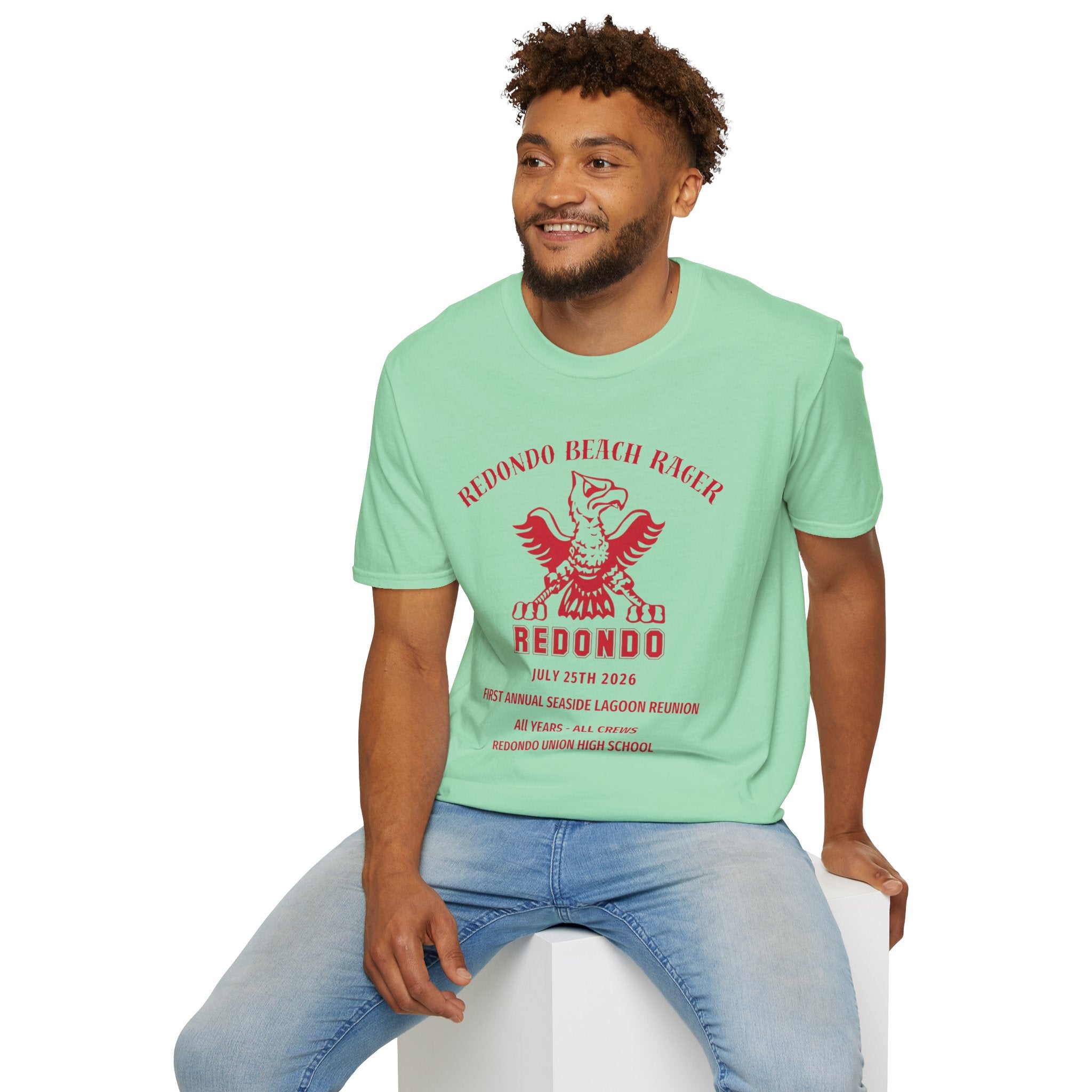 Redondo Beach Rager T-Shirt — Vintage School Spirit Graphic Tee - First Annual All Class Reunion 7-25-26 at Seaside Lagoon Redondo Beach