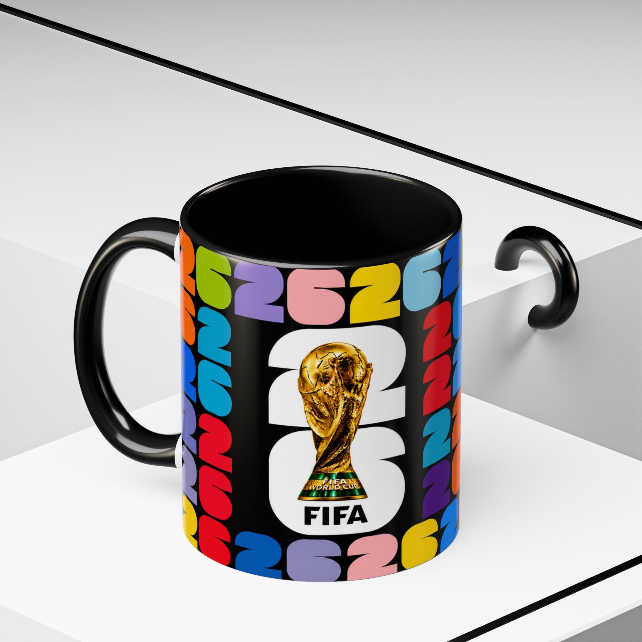 2026 World Cup Accent Coffee Mug – Colorful FIFA Trophy Design (11/15oz)