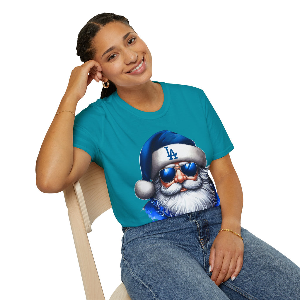 LA Dodgers Blue Santa T-Shirt — Cool Sunglasses Holiday Tee