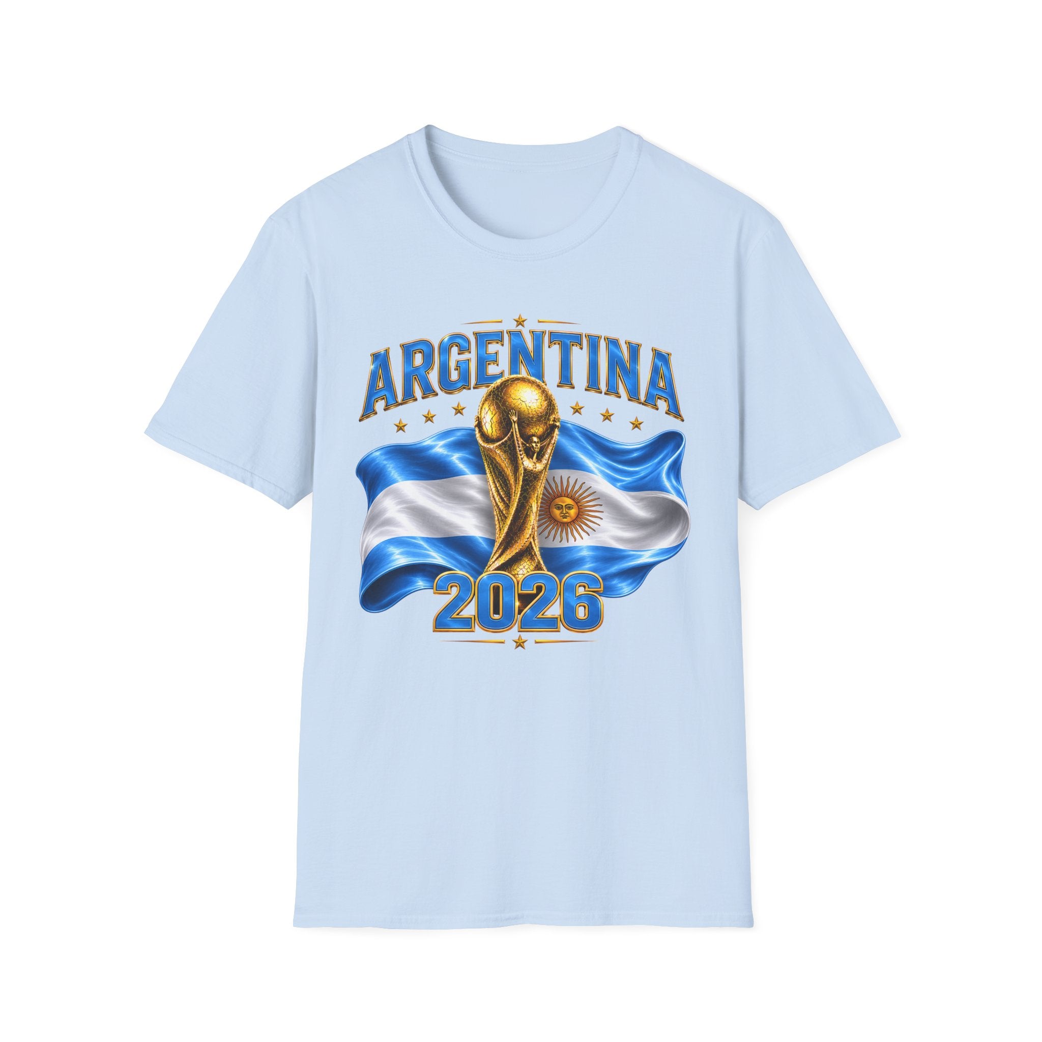 Argentina 2026 World Cup T-Shirt — Golden Trophy & Flag Soccer Fan Tee