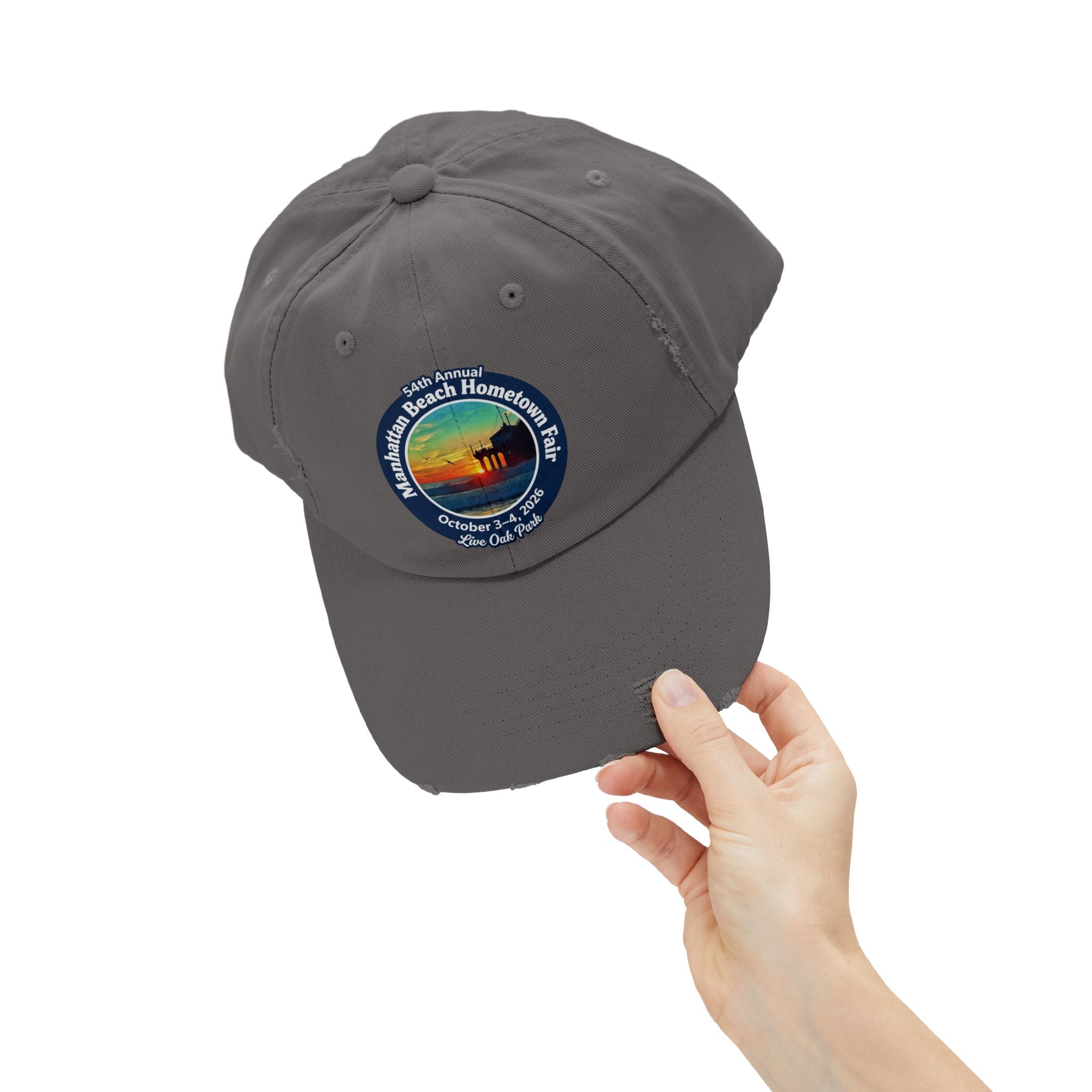 Distressed Baseball Cap - Manhattan Beach Hometown Fair 2026 Sunset Logo