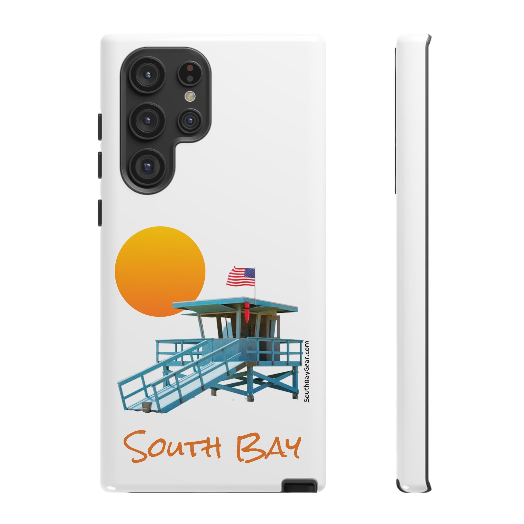 South Bay Lifeguard Stand with American Flag Tough Phone Cases