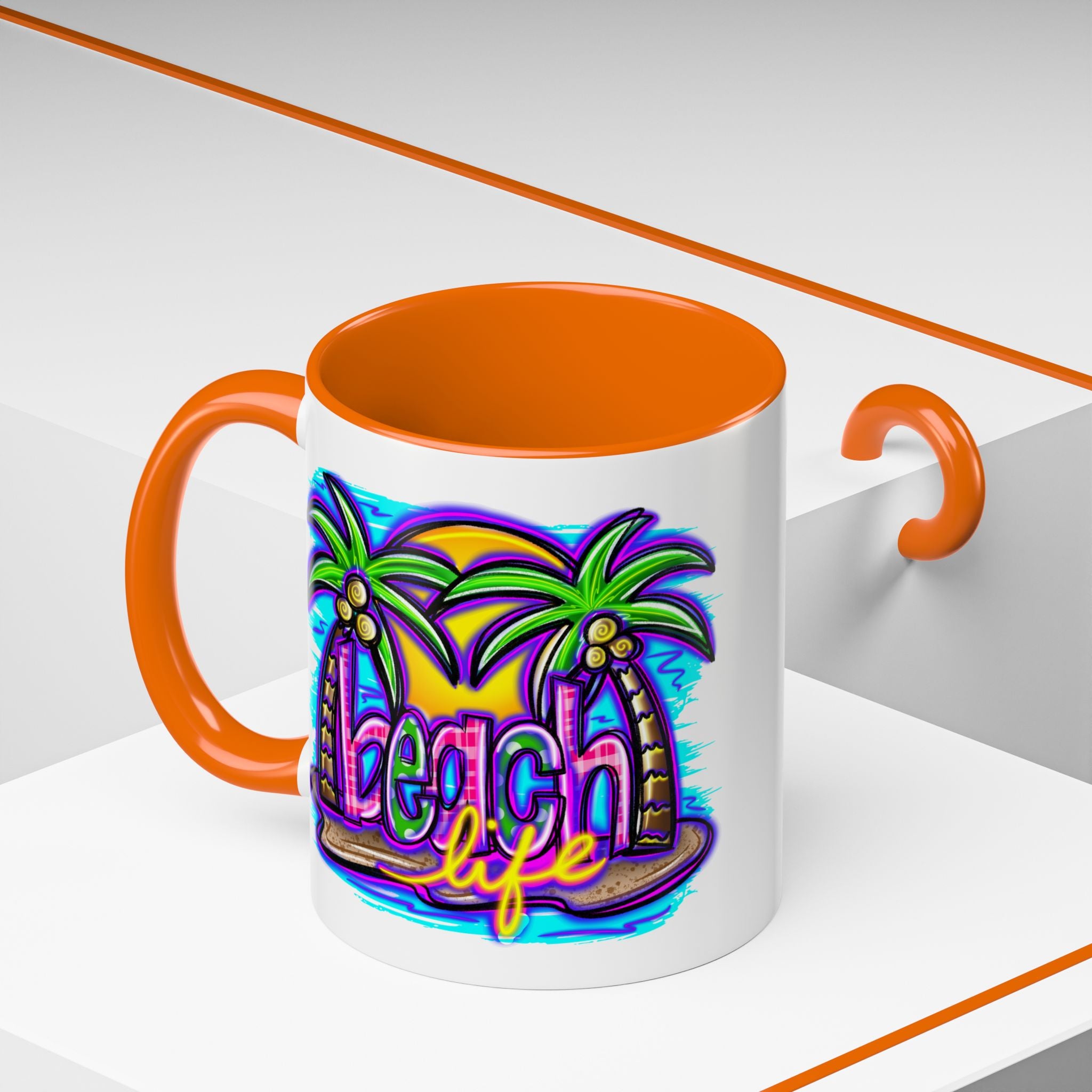 Beach Life Coffee Mug — Tropical Palm Sunset Accent Mug (11/15oz)
