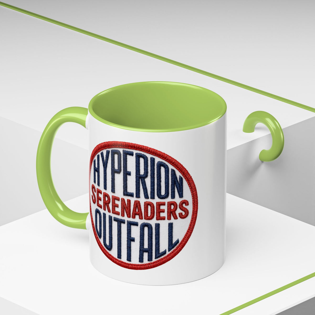 Accent Coffee Mug — "Hyperion Serenaders Outfall" Retro Patch Ceramic Mug (11/15oz)