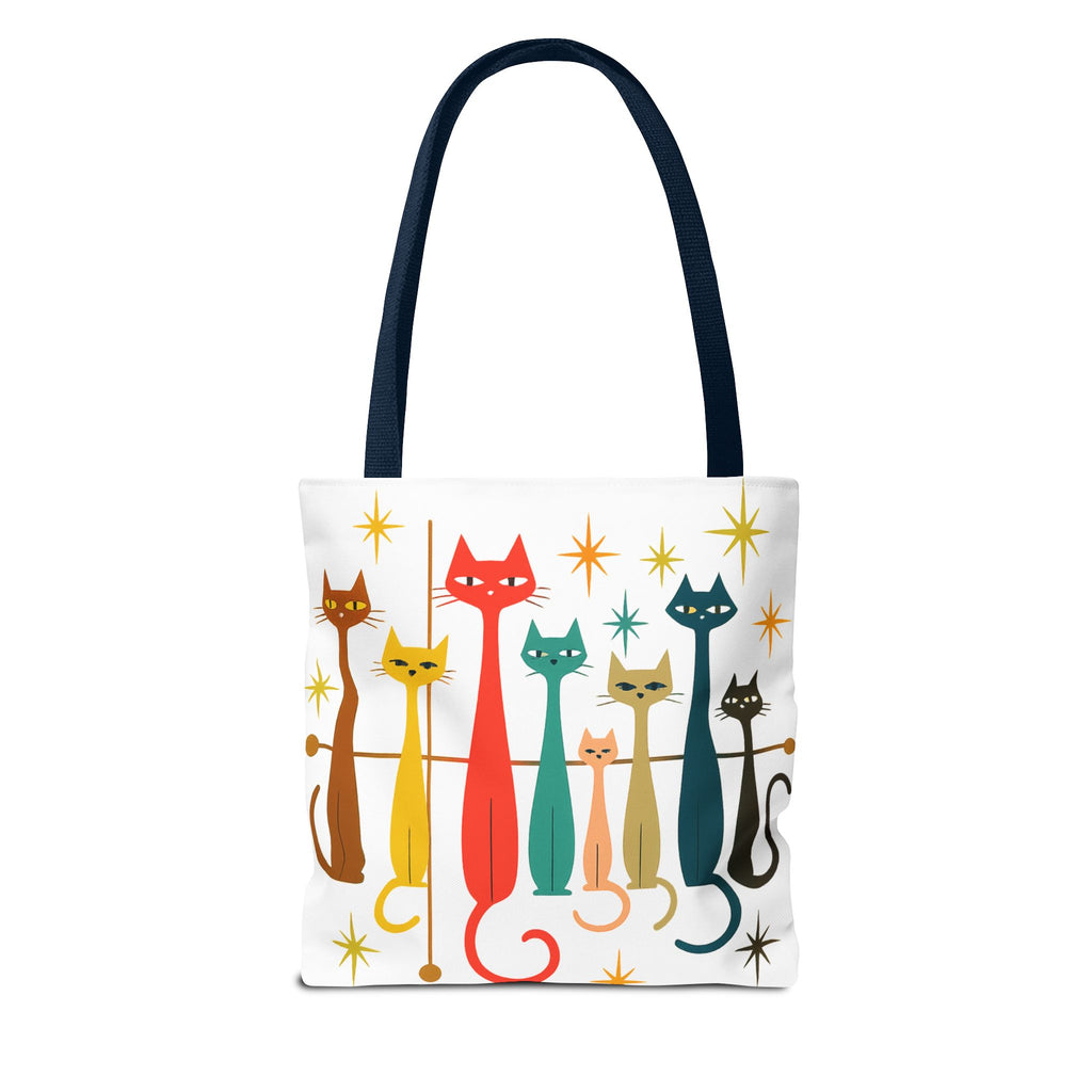 Retro Long Cats Tote Bag | Colorful Mid-Century Cat Pattern