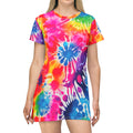 Tie-Dye Splash T-Shirt Dress — Colorful All-Over Print Summer Dress