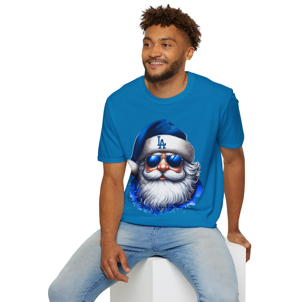 LA Dodgers Blue Santa T-Shirt — Cool Sunglasses Holiday Tee