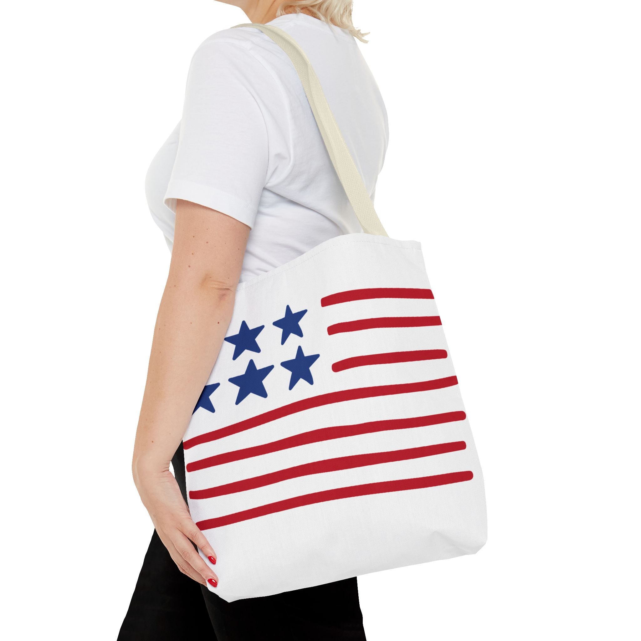 American Flag Stars & Stripes Tote Bag — Patriotic Canvas Beach Grocery Bag
