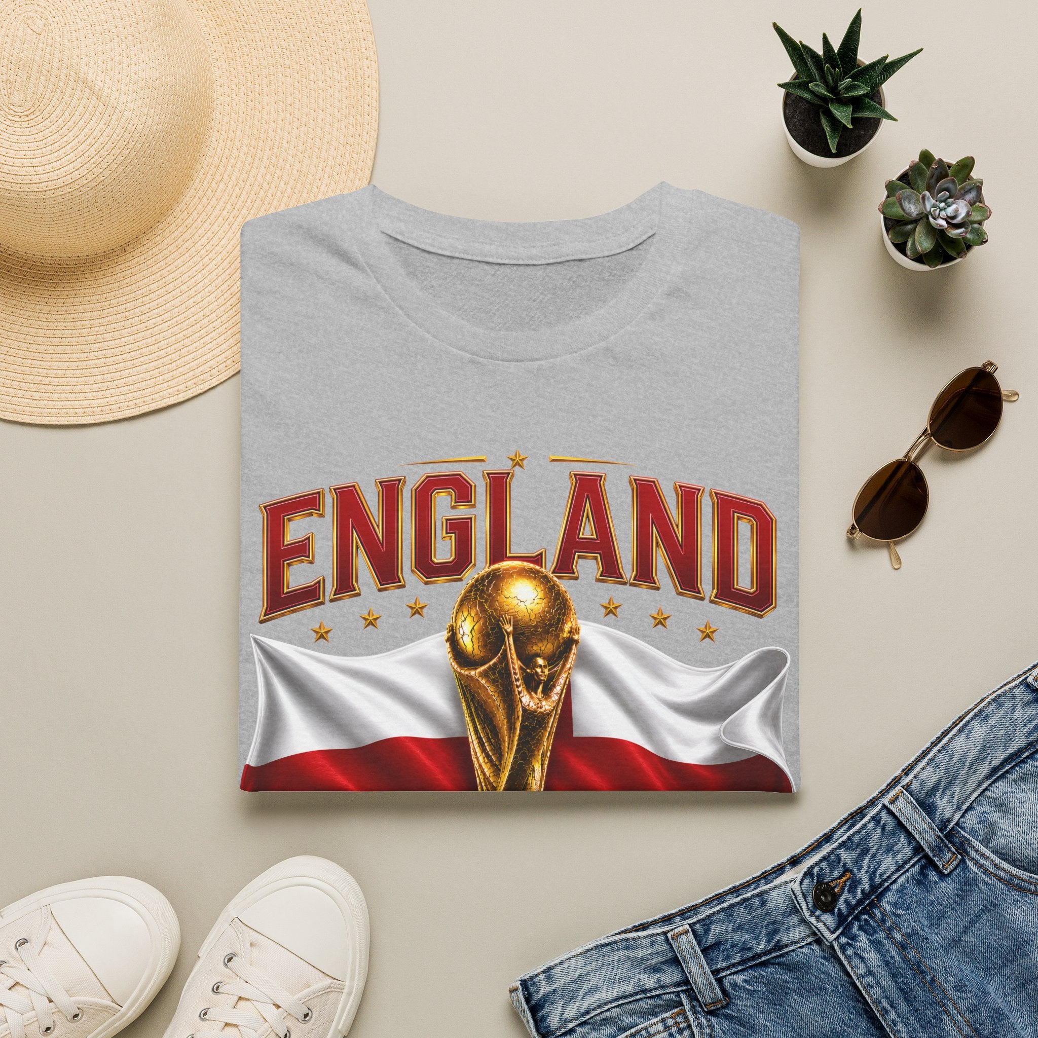 England 2026 World Cup T-Shirt — Gold Trophy & St George’s Flag Soccer Fan Tee