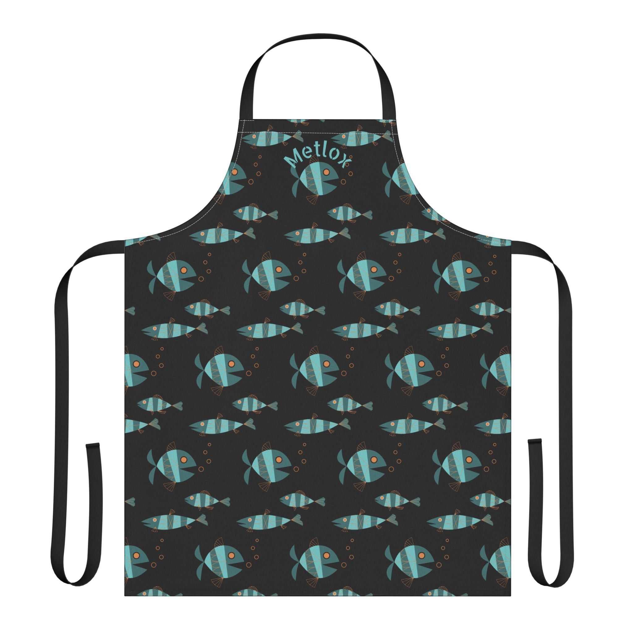 Metlox Pottery Teal Fish Pattern Apron | Nautical Kitchen Cooking Apron