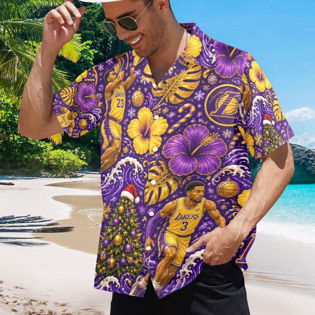 Lakers Christmas Men's All Over Print Hawaiian Shirt Made In USA Ships to USA Only